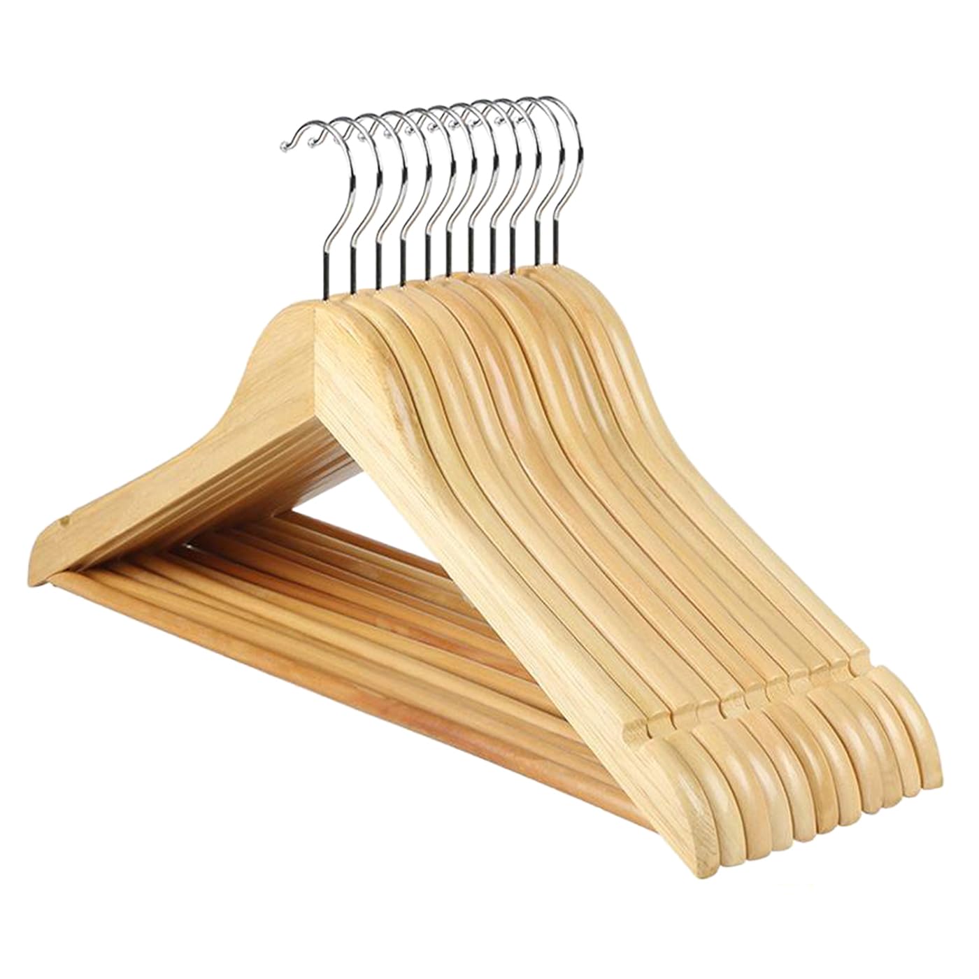 Pack 72 Perchas de Madera para Ropa,Gancho Giratorio 360º Colgador Antideslizante para Trajes, Abrigos, Chaquetas y Camisas, Muescas para Vestidos y Blusas