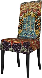 Jewish Culture Art Bohemian Evil Eye Hamsa Hand Dining Chair Cover, Removable Seat Cover, Stretch Chair Protector, Suitable for Dining Room Chairs, Wedding Banquet, Hotel, Party Chair Decoration.