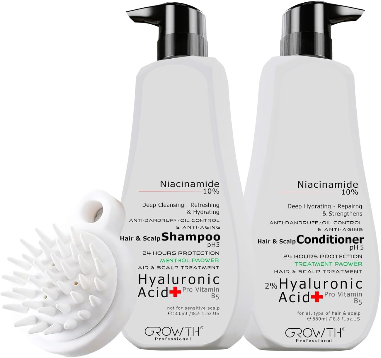 Hair & Scalp Treatment Shampoo & Conditioner Set, Anti-Dandruff/Oil Control/Anti-Aging/Anti-Itching, Unisex Hair Regrowth Support (Hyaluronic Acid, 550 ML)