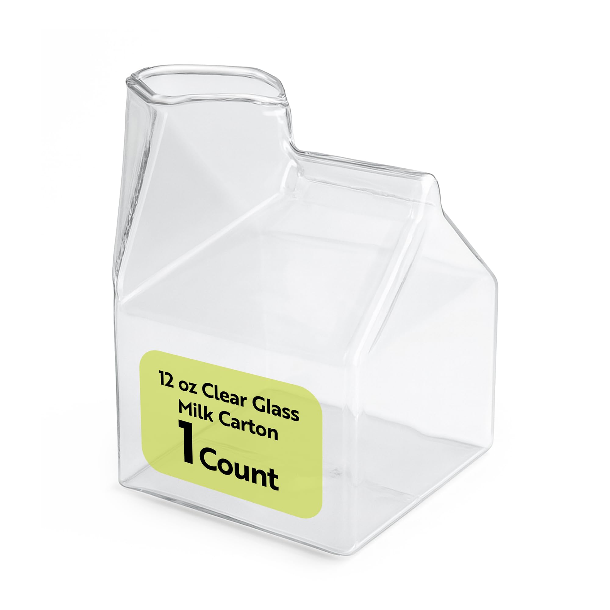 12 Ounce Glass Milk Carton - Reusable Creamer for Cream, Milk or Juice - Durable Clear Mini Carton, Dishwasher-Safe for Homes or Restaurants