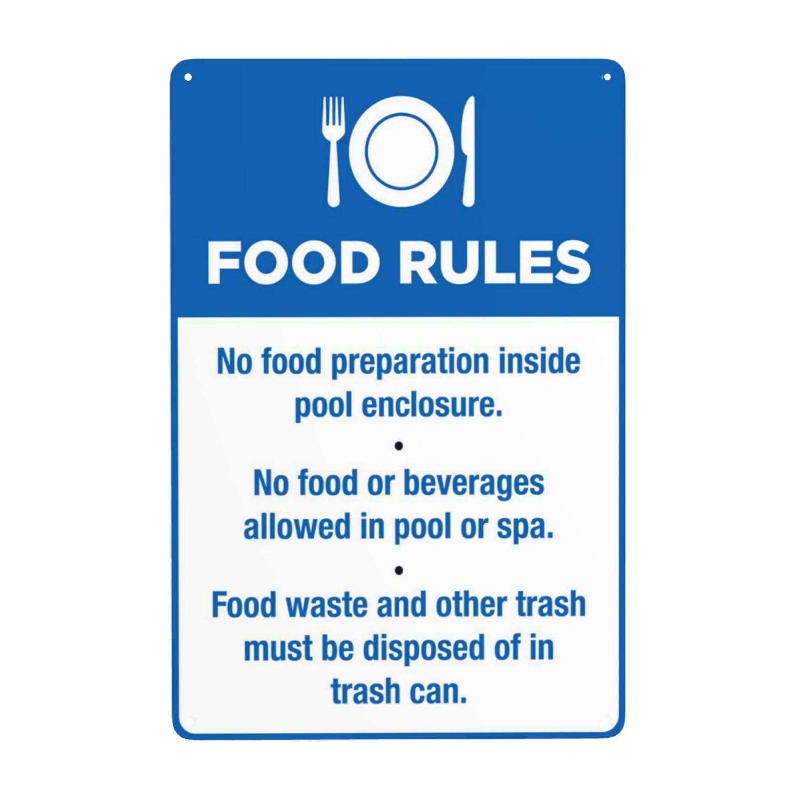 Vintage Metal Tin Sign, No Food Preparation In Pool Enclosure Decor, 8x12 Inch