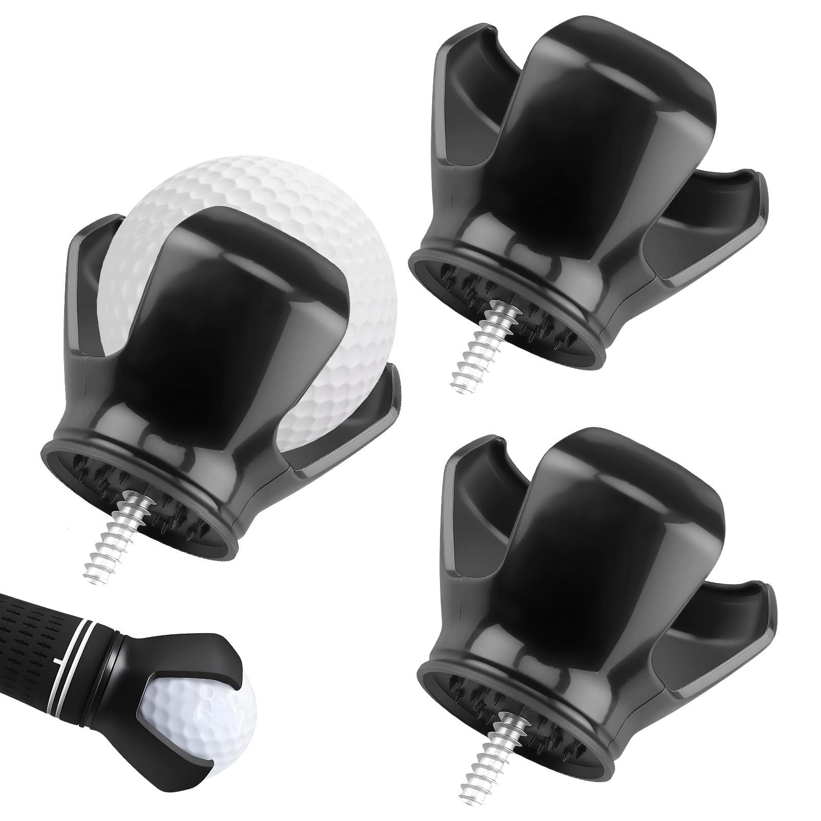 3PCS Golf Ball Retriever Grabber Golf Ball Picker Upper with 3-Prong Design Portable Retriever for End of Putter with Stainless Steel Screws Plastic Claw Grabber Sucker Accessories Easy to Install