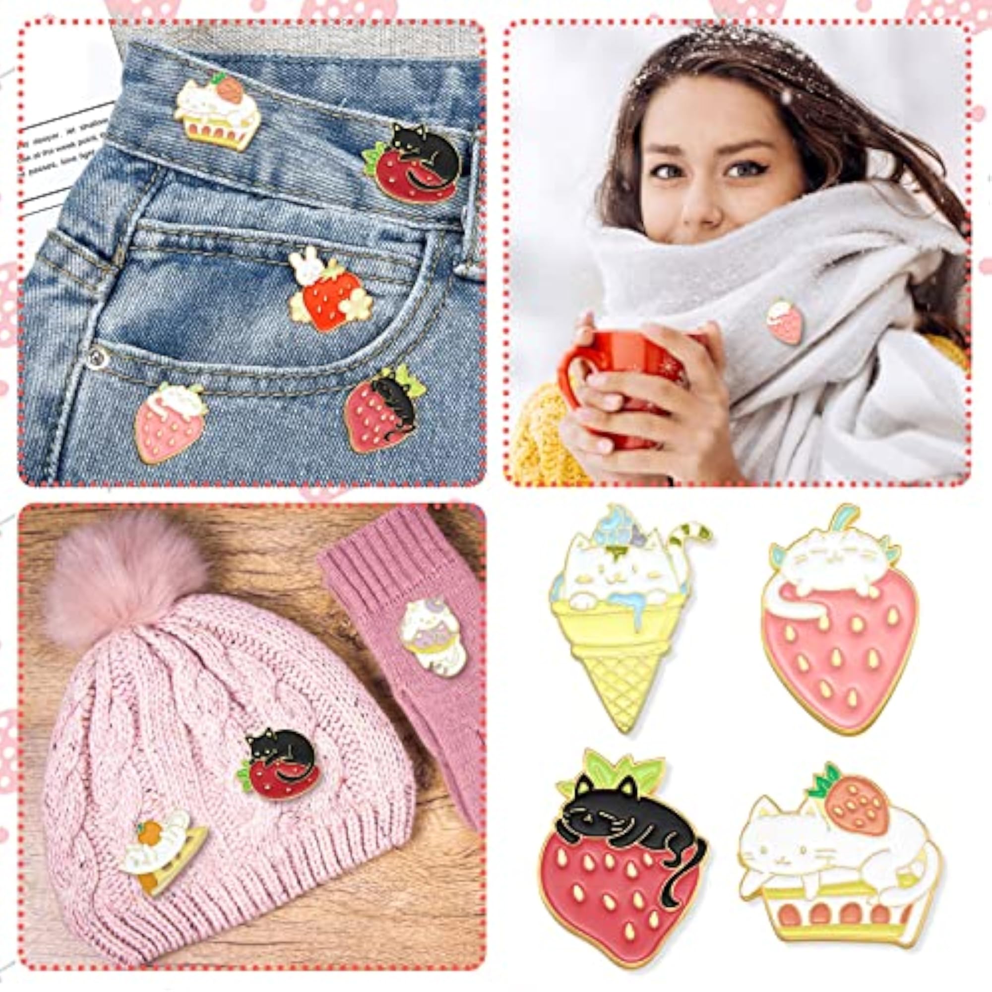 9 Piece Kawaii Cat Backpack Pins Set