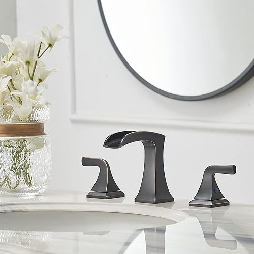 Miniatura 3 de Grifo de lavabo de baño de 3 agujeros, latón con dos asas, grifo ancho de 8 pulgadas con drenaje emergente, grifos de baño y manguera de suministro