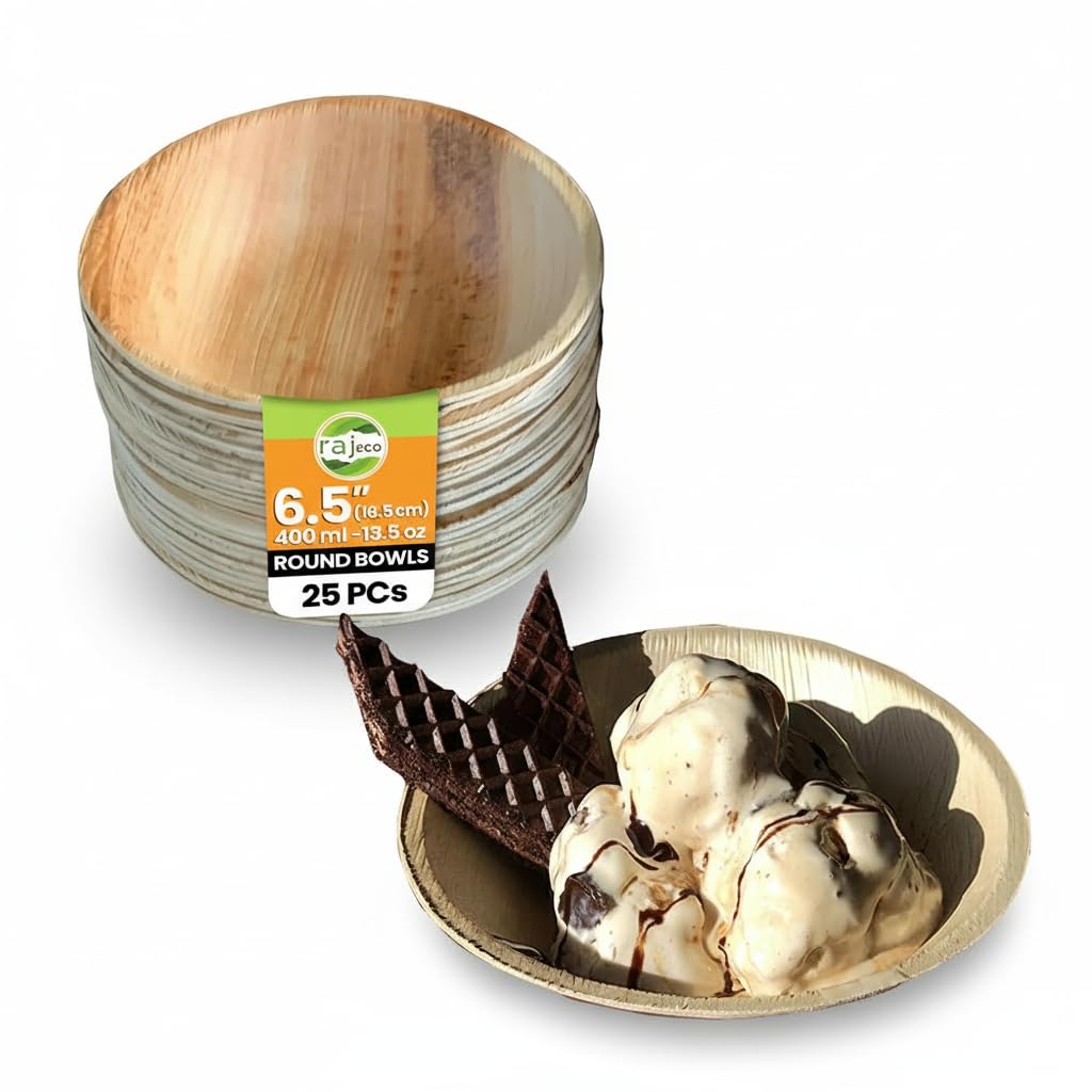 Raj Palm Leaf Round Bowls 6.5" (16.5cm) | 25 Pack | Compostable