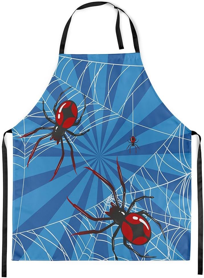3D Black Spider Kids Apron,Blue Spider Web Aprons for Boys Teens Men