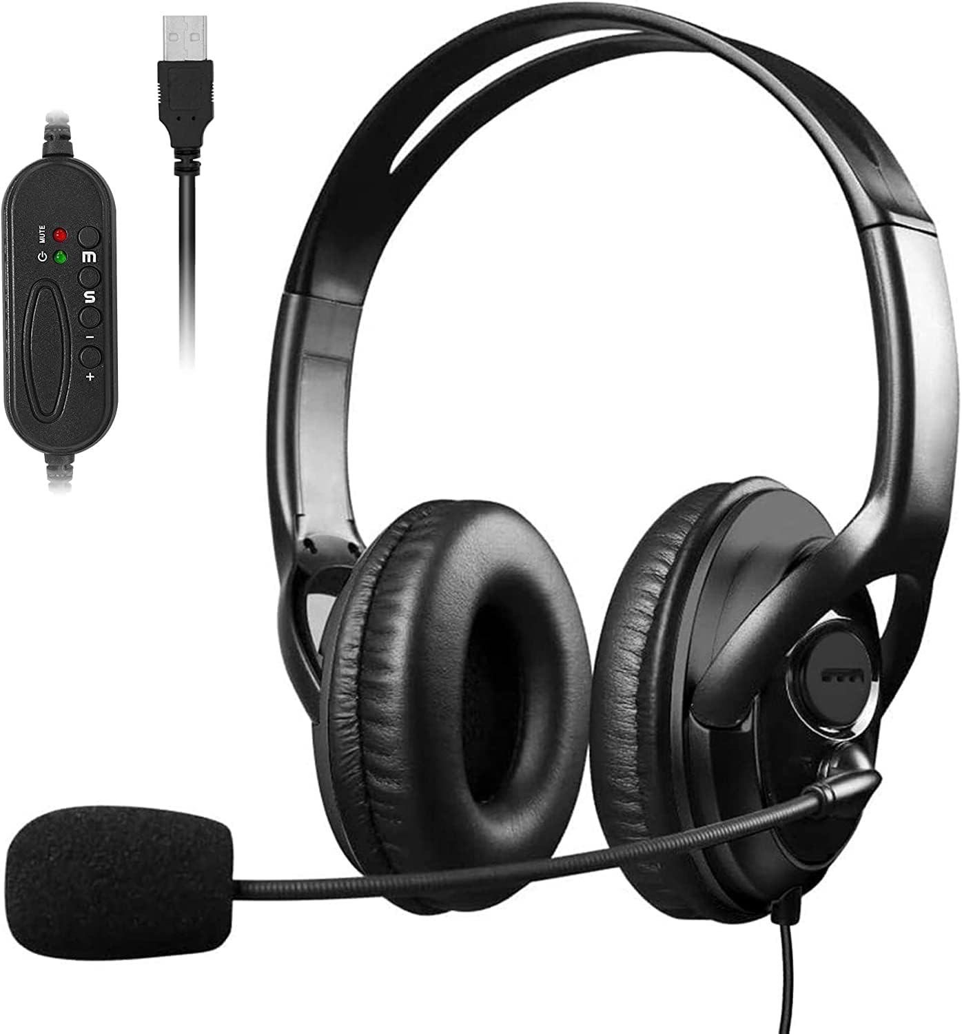 USB Headset with Microphone Over Ear, Lightweight PC Headset Headphones