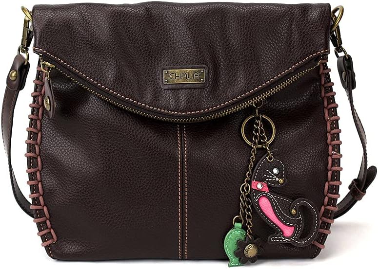 Chala Charming Crossbody Bag Shoulder Handbag With Flap Top and Zipper Black/Dark Brown (Dark Brown_ Mini Black Cat)