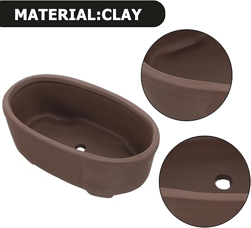 Miniatura 9 de Maceta de jardín, maceta de terracota de cactus, maceta ovalada para suculentas con orificio de drenaje, maceta de bonsái poco profunda para