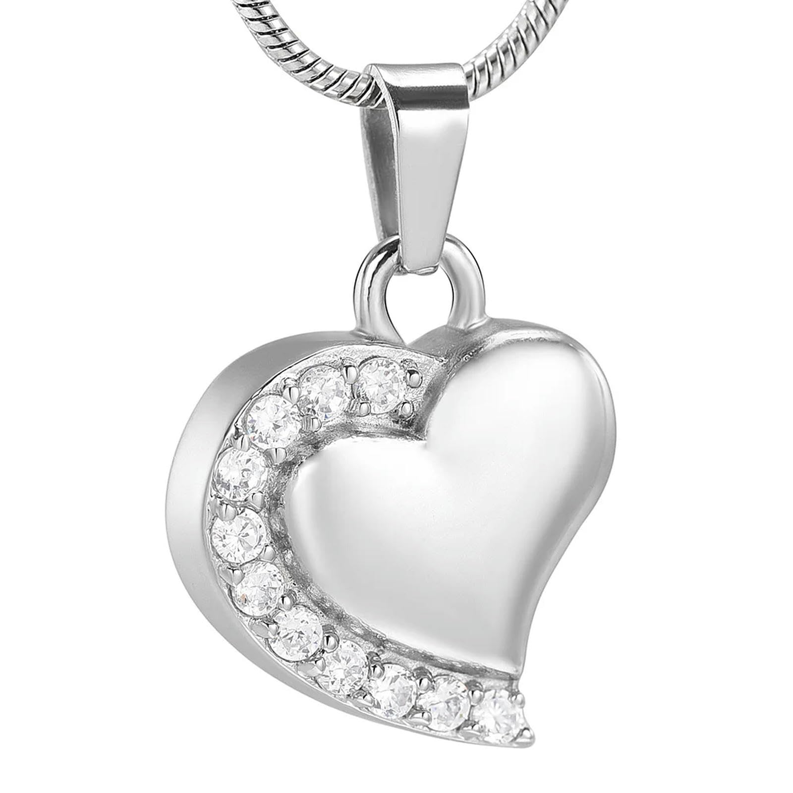 Collier urne funéraire cœur cristal et pendentif souvenir pour cendres en acier inoxydable