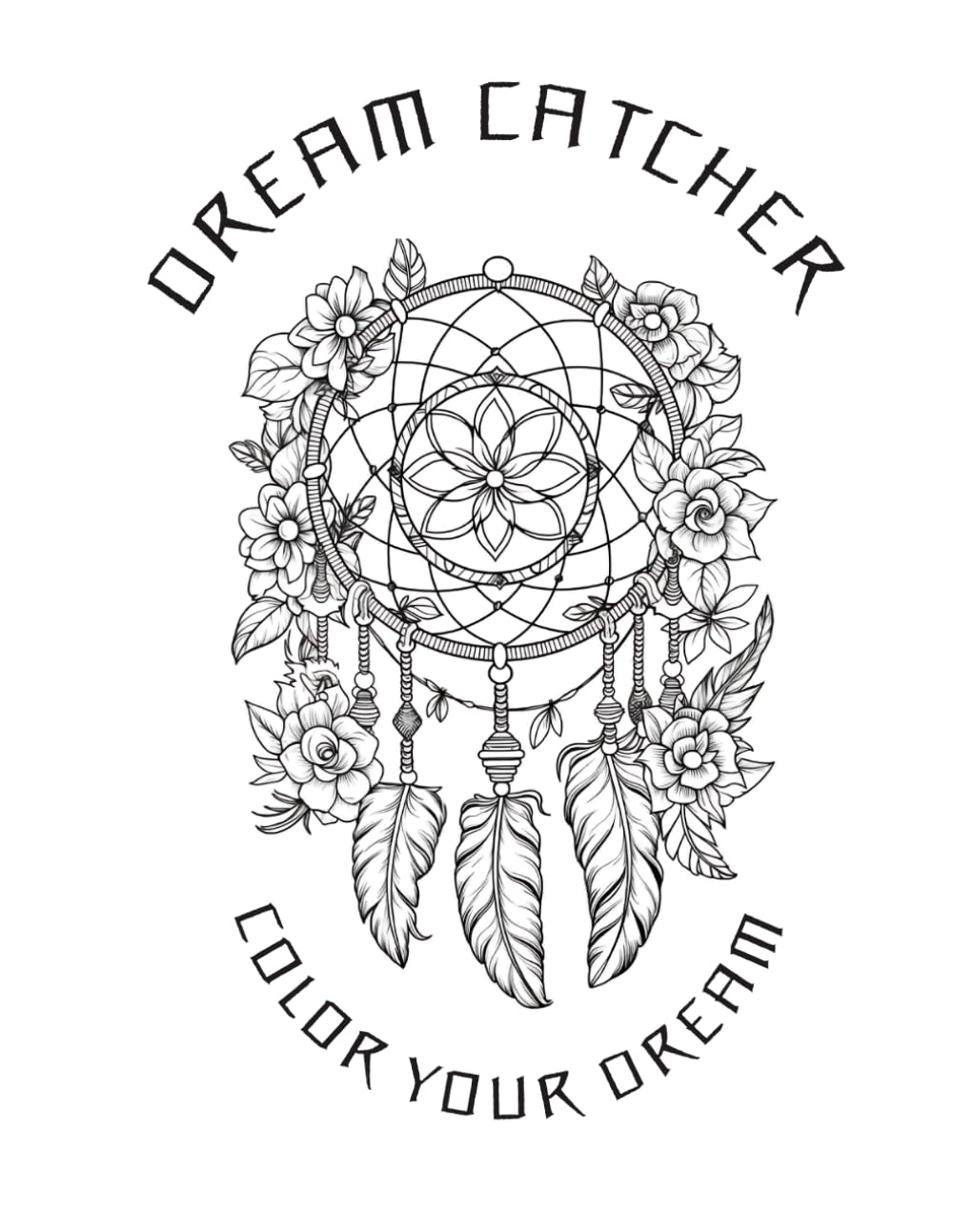 DREAM CATCHER COLORING BOOK: dream catcher design, 8.5x11 inches, total 122pages, 60 dream catcher images, coloring book for woman adults