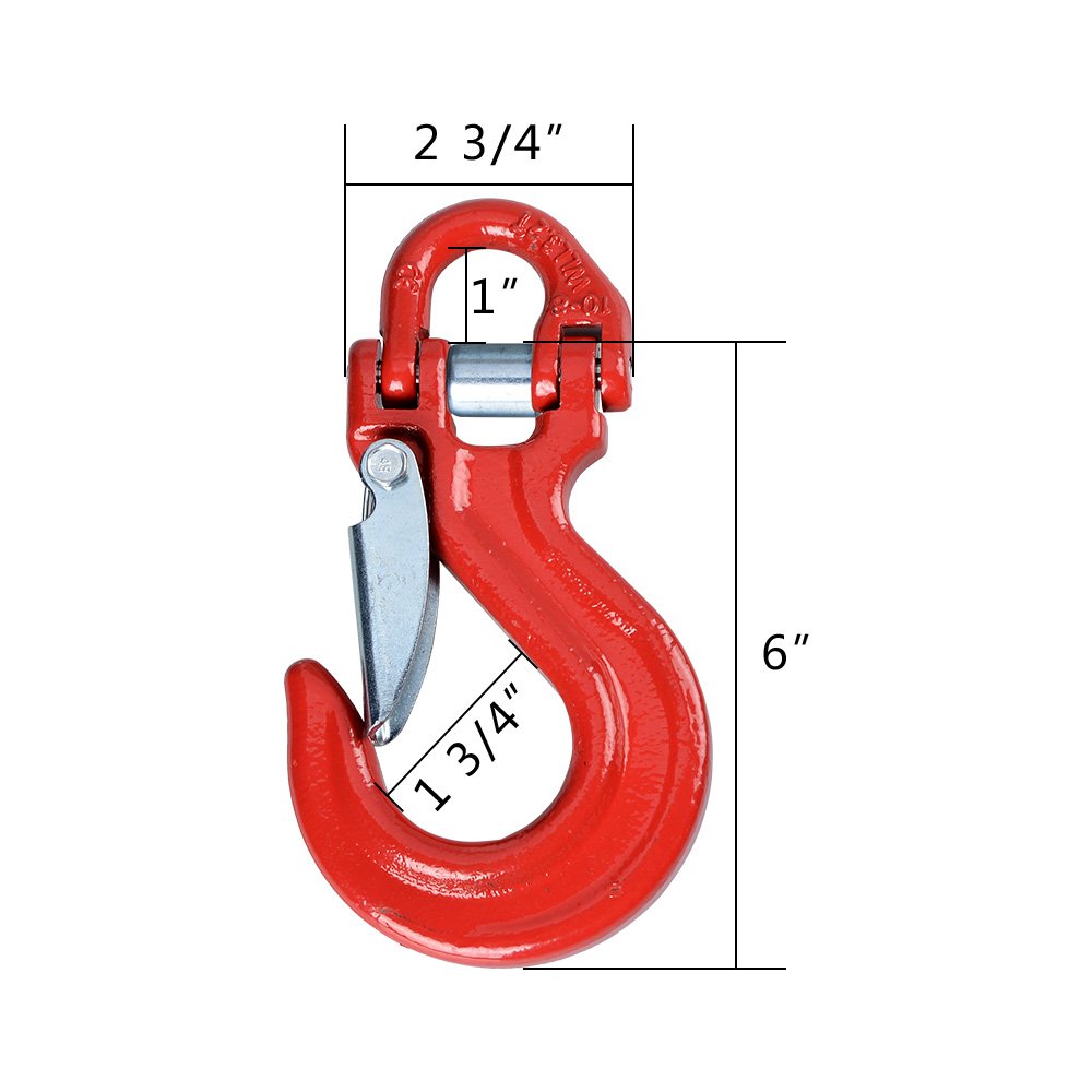 AMOPACORP Universal Black Winch Hawse Fairlead 8000-15000 LBs and Red Half-Linked Hook Lift with Clevis Safety Latch Hook