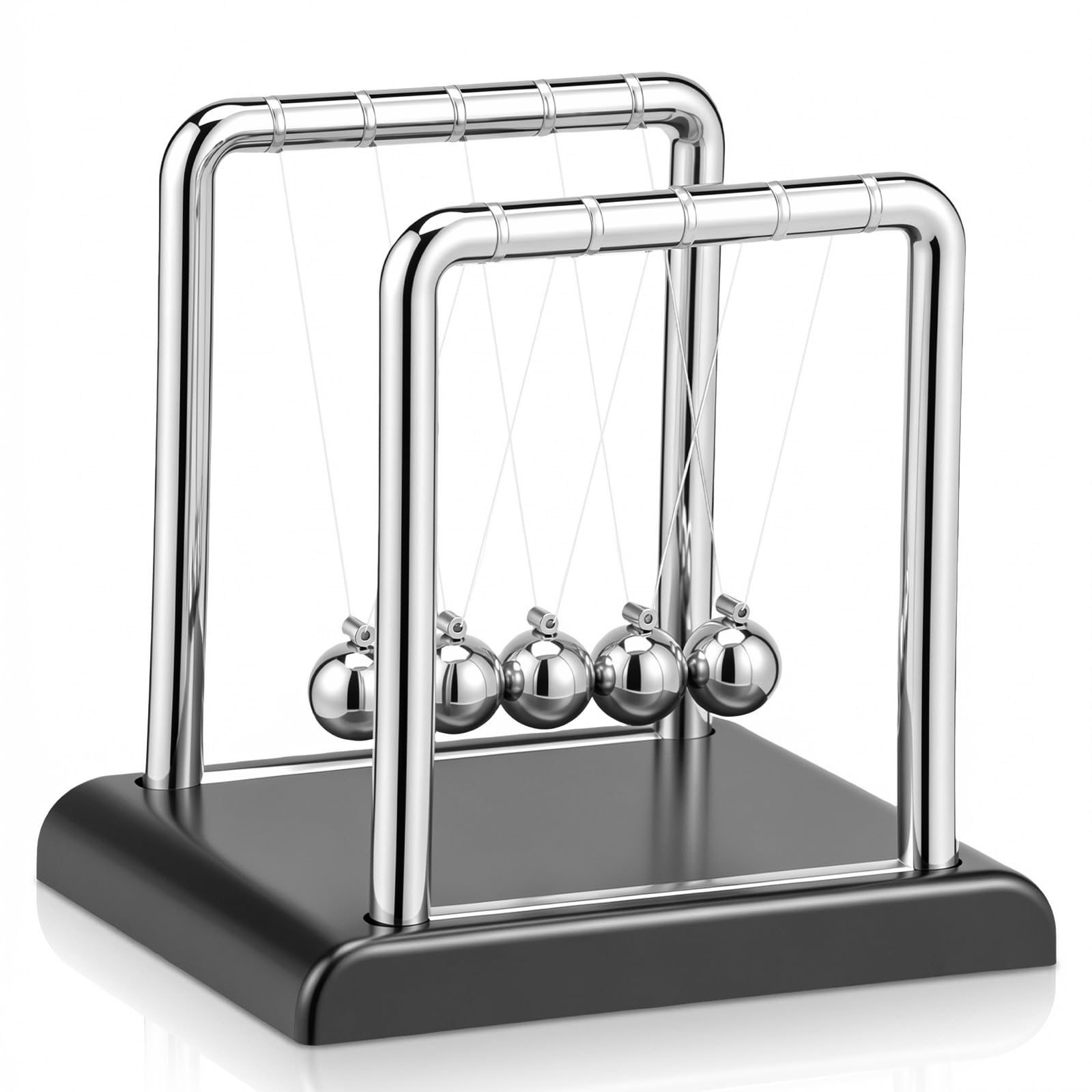 WAMEITF Cradle Balance Ball, Silver Stainless Steel Pendulum Ball,Physical Swinging Balls for Stress Relief,Educational Science,Desk Office Decor(Black)