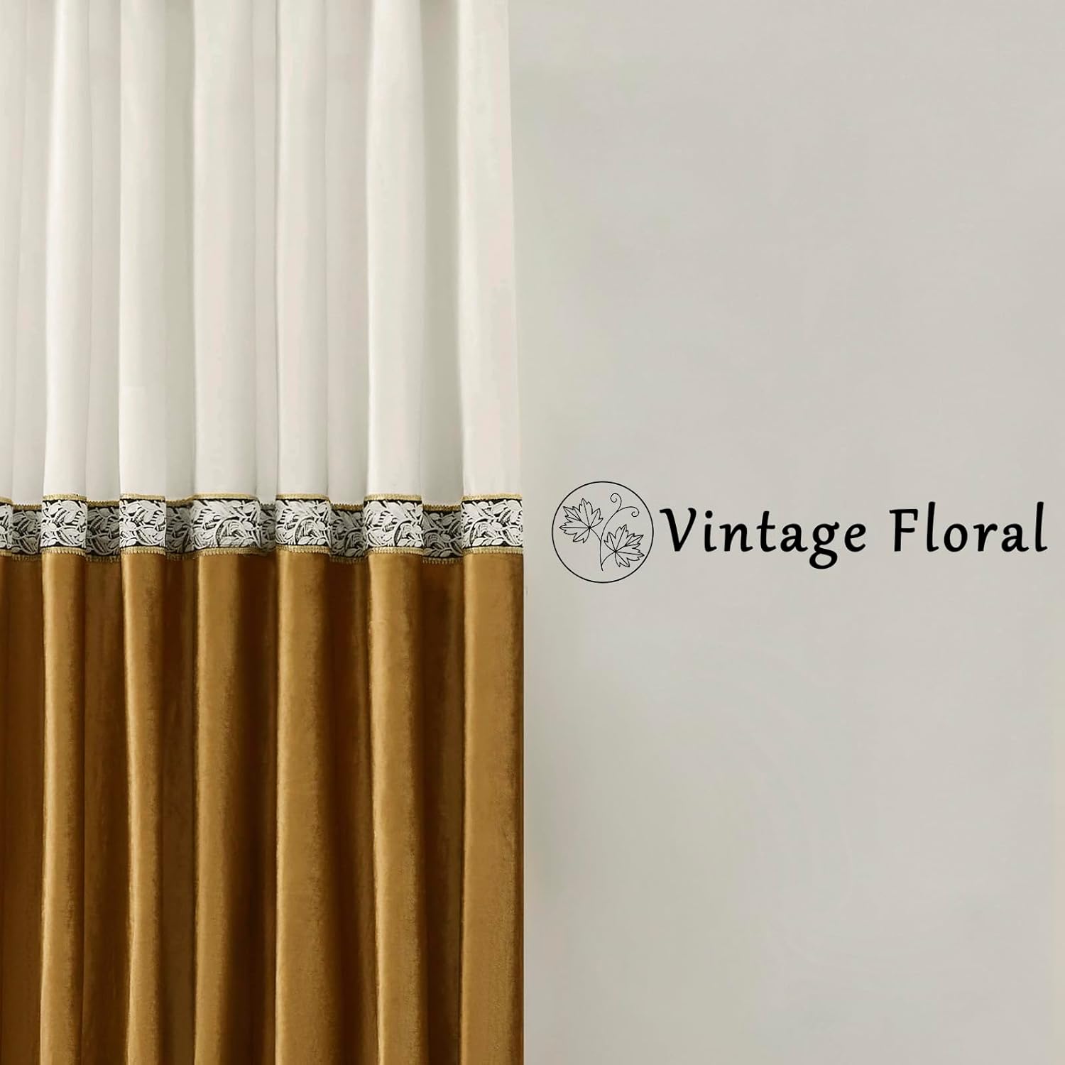 GIGIZAZA Velvet Curtains for Living Room 84 Inches 2 Panels Vintage Window Treatment Ivory Gold Curtain Embroidered Floral Blackout Drapes Retro Curtains Set