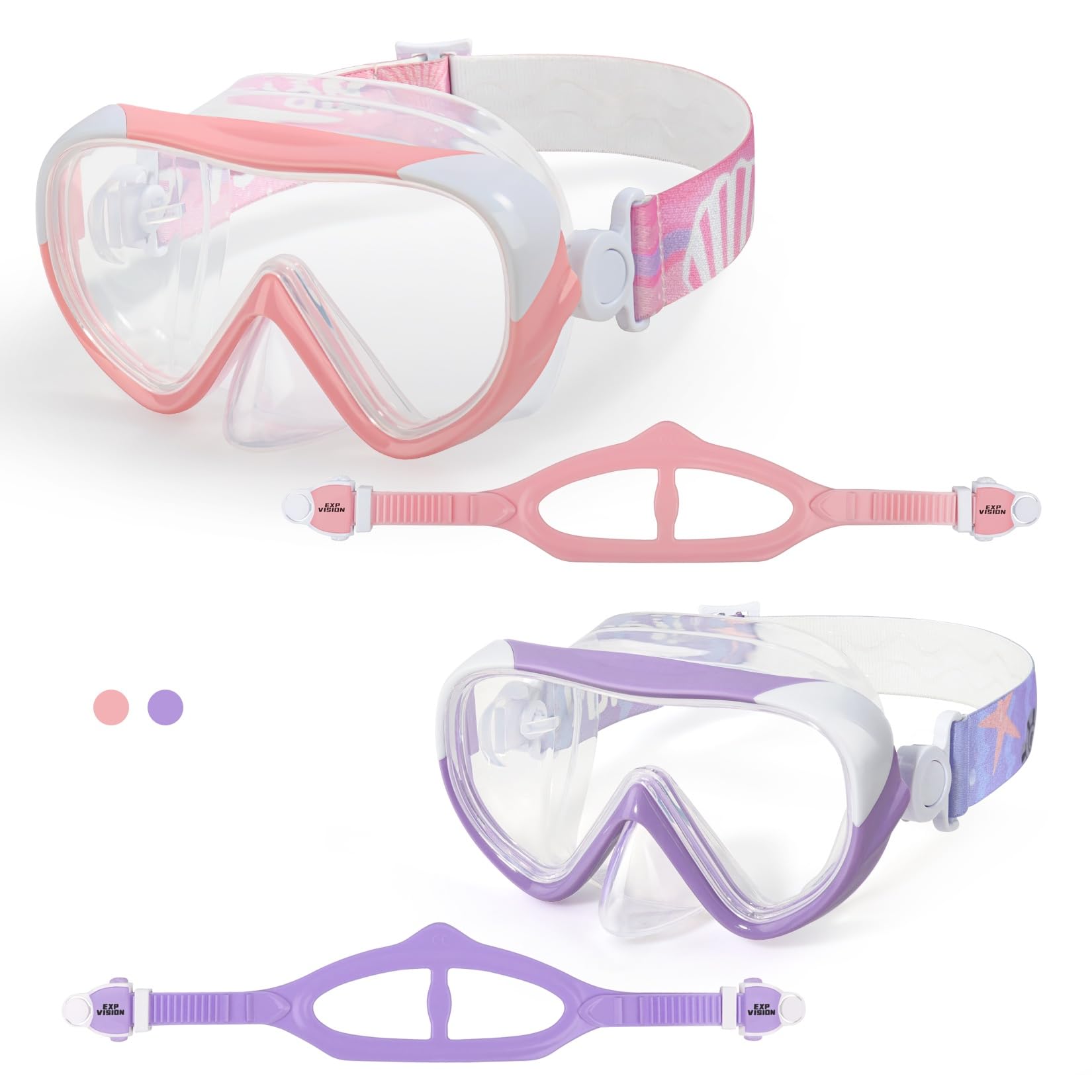 Kids Swim Mask - Ultimate 180° Kids Swim Goggles Anti-Fog Child Diving Mask Leak-Proof Kids Goggles with Nose Cover and Fabric Strap for Ages 4-14 for