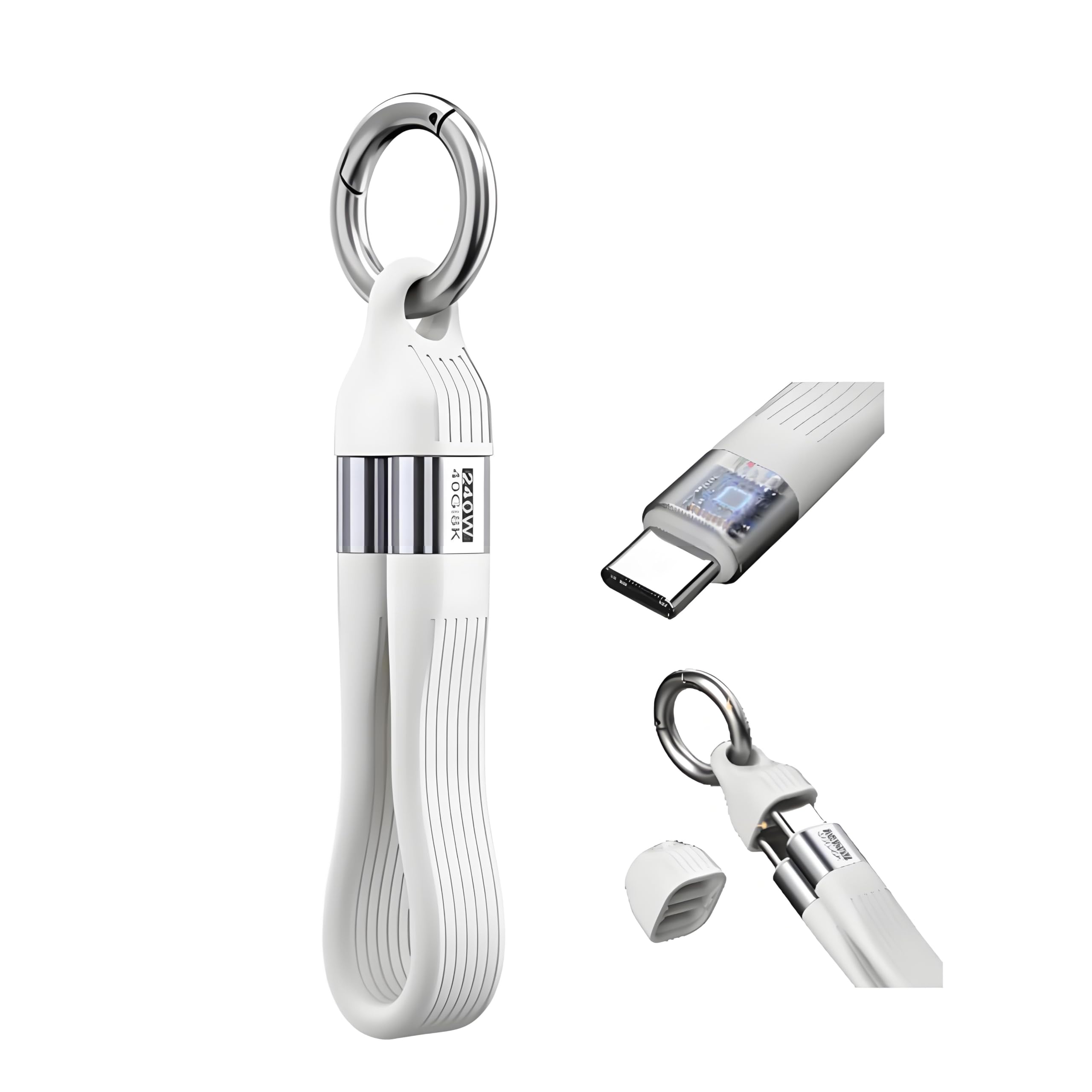 Câble USB 4.0 portable de 0,1 m, 240 W 5 A, charge rapide, transfert de données 40 Gbit/s, affichage vidéo 8K 60 Hz pour iPhone 16 15 Pro Max, iPad, Thunderbolt 4/3, concentrateur, SSD externe (blanc)