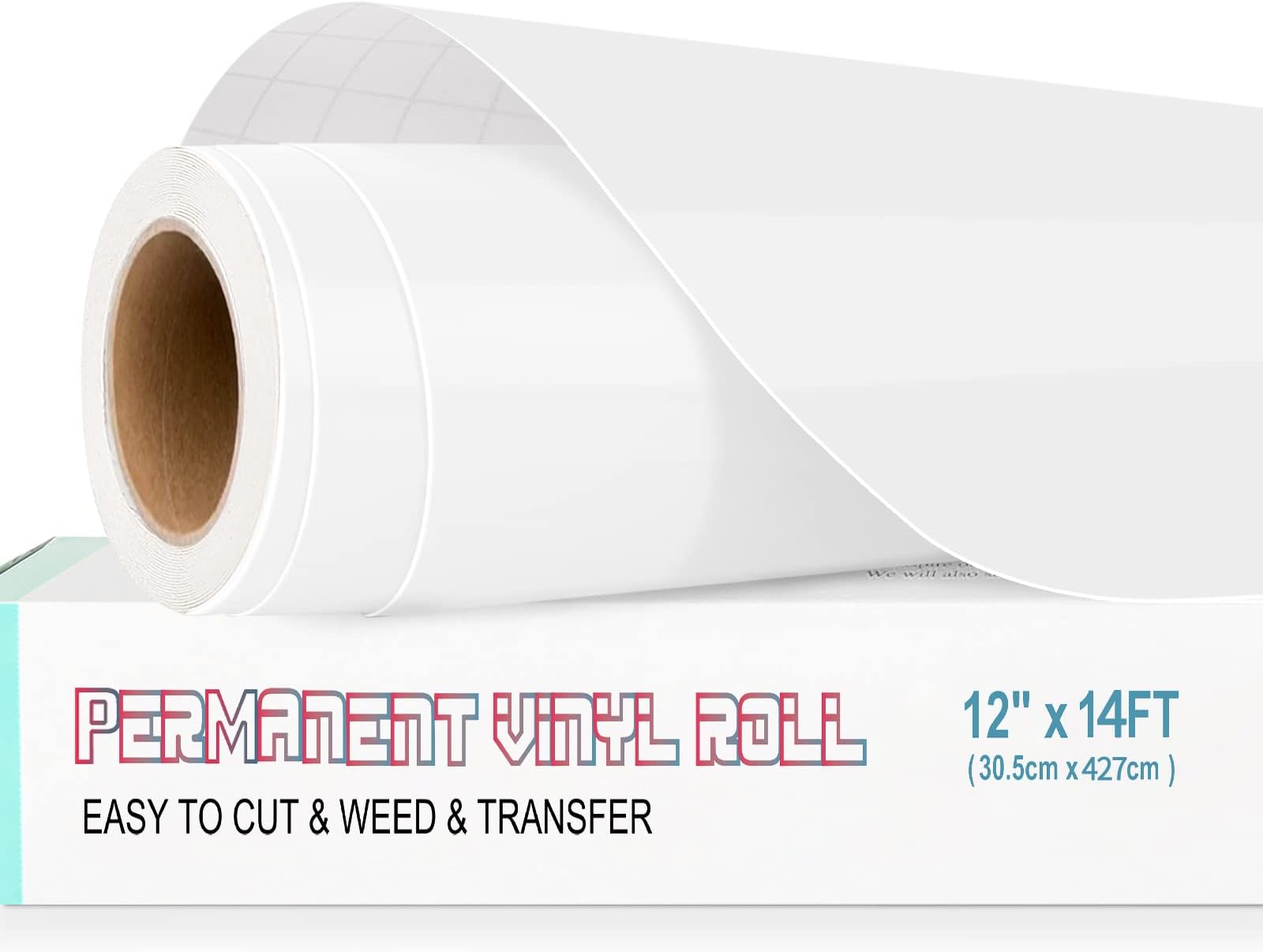 Permanent Vinyl Roll for Cricut, Silhouette Cameo - 12" x 14Ft Glossy White Self-Adhesive Sheet for Deco & DIY Projects