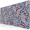 Alfombrilla para mouse con estampado floral de cachemira, tapete de escritorio para escritorio, con flores moradas, tamaño XXL, grande, antideslizante, con bordes cosidos, impermeable, para