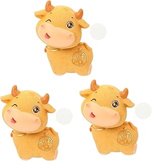VICASKY 3 Pçs Bezerro Bobble Cabeça Boneca Decoração De Mesa Mini Traço Mini Bonecas Resina Gado Figura Painel Do Carro Decoração Interior Ano Animal Brinquedo Vaca Animal Balançando A