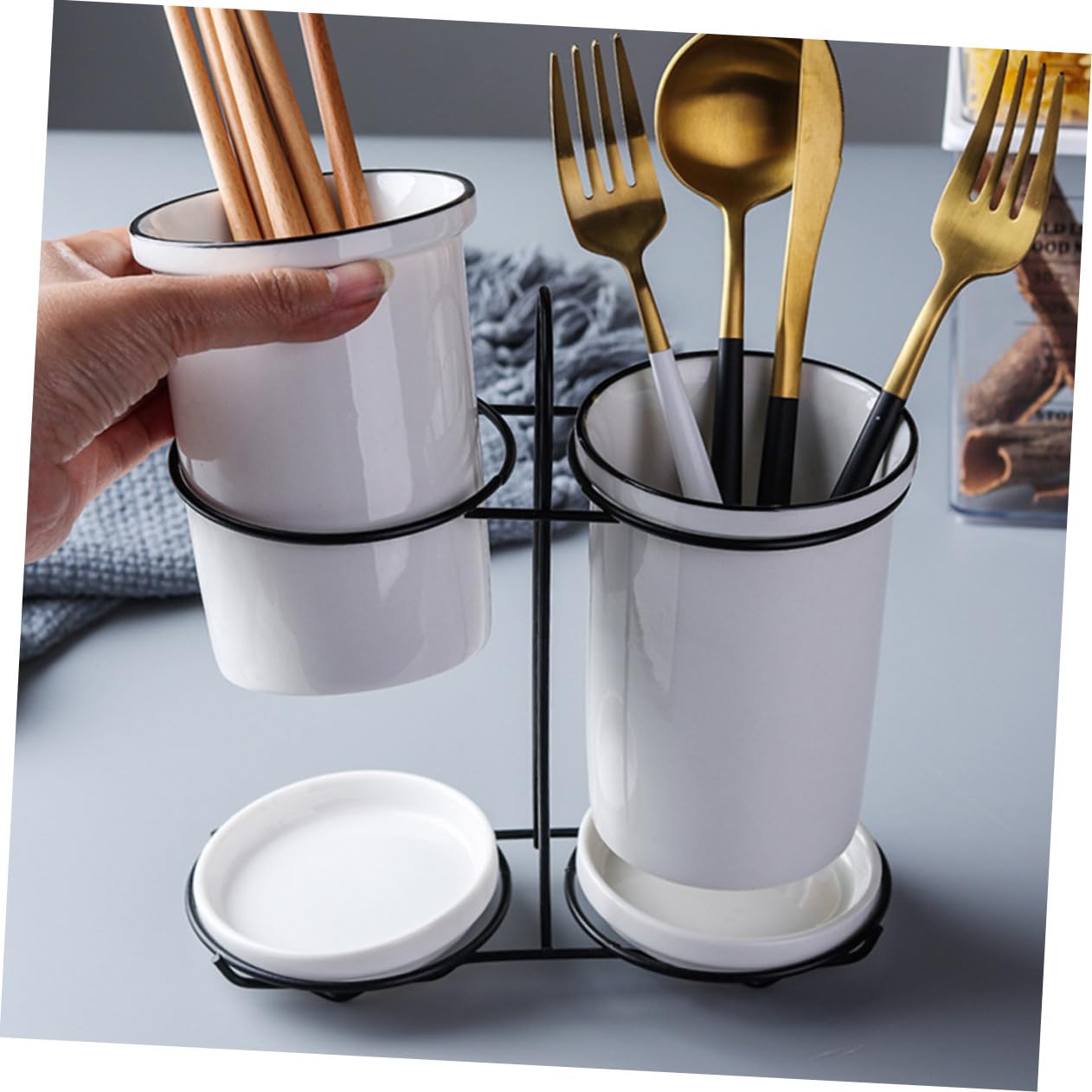 Support à Baguettes en Céramique Blanc, Lot de 1 Set de Set, Cuisine