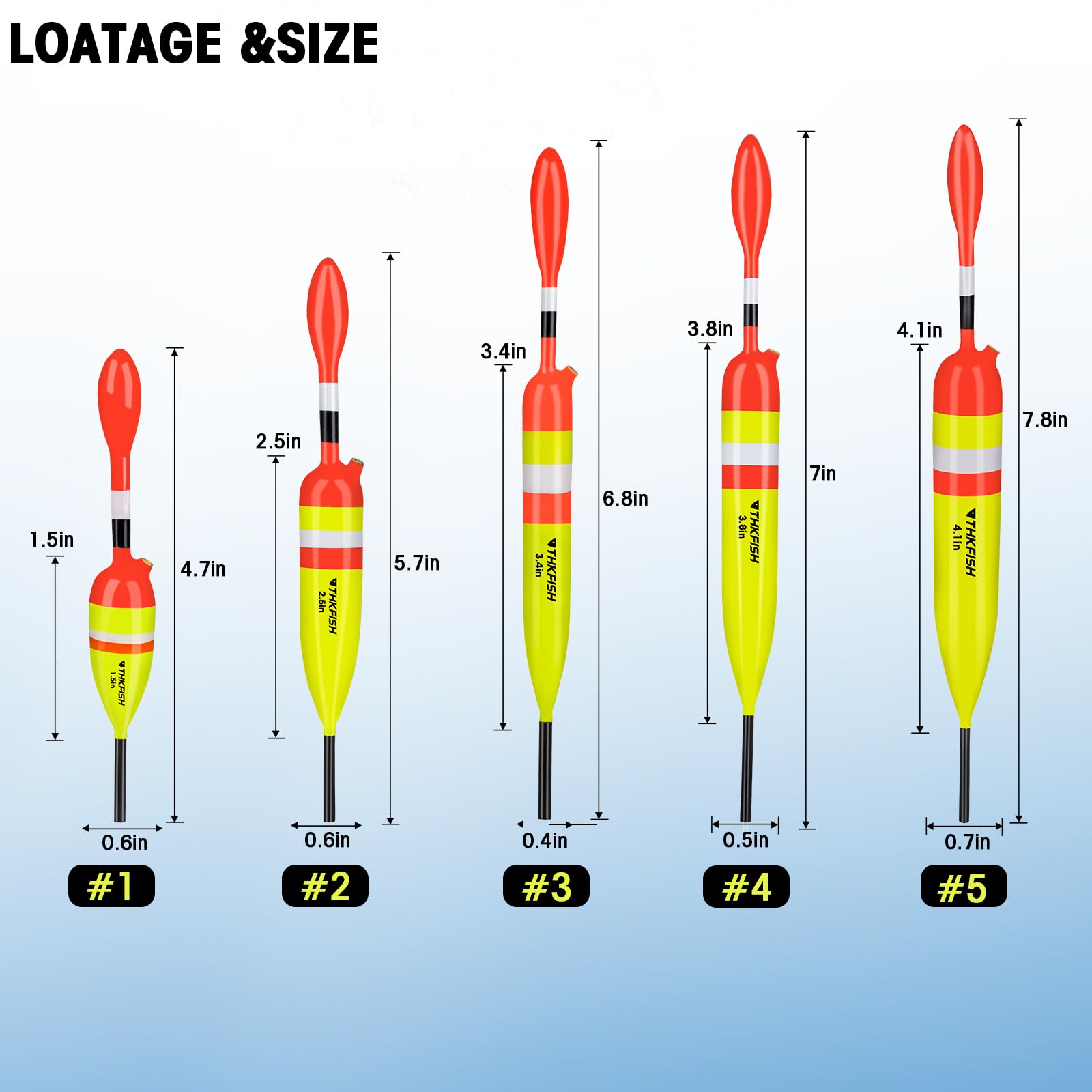 THKFISH Lot De 4 Flotteurs De Pêche Lestés Avec Fil - 28 G - Jaune