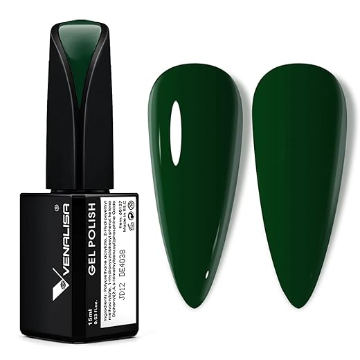 VENALISA 15ml Emerald Green Gel Nail Polish, Dark Green Lime Color Soak Off UV LED Nail Gel Polish Nail Art Starter Manicure Salon DIY at Home, 0.53 OZ
