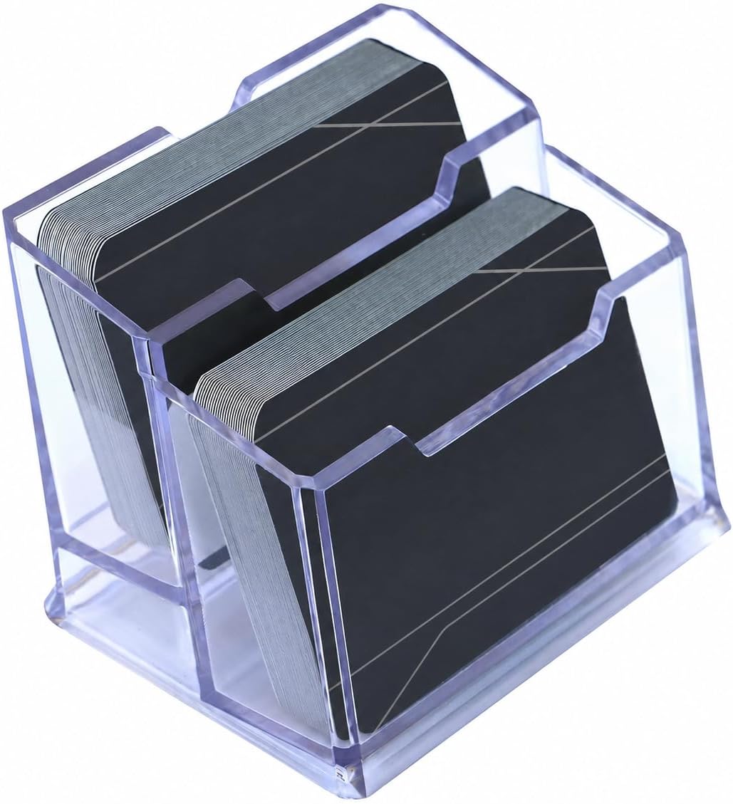 DAHSHA 2-Tier Acrylic Visiting Business Card Holder Display Stand | Premium, Transparent Crystal-Clear, Desk Organizer, For Office Table