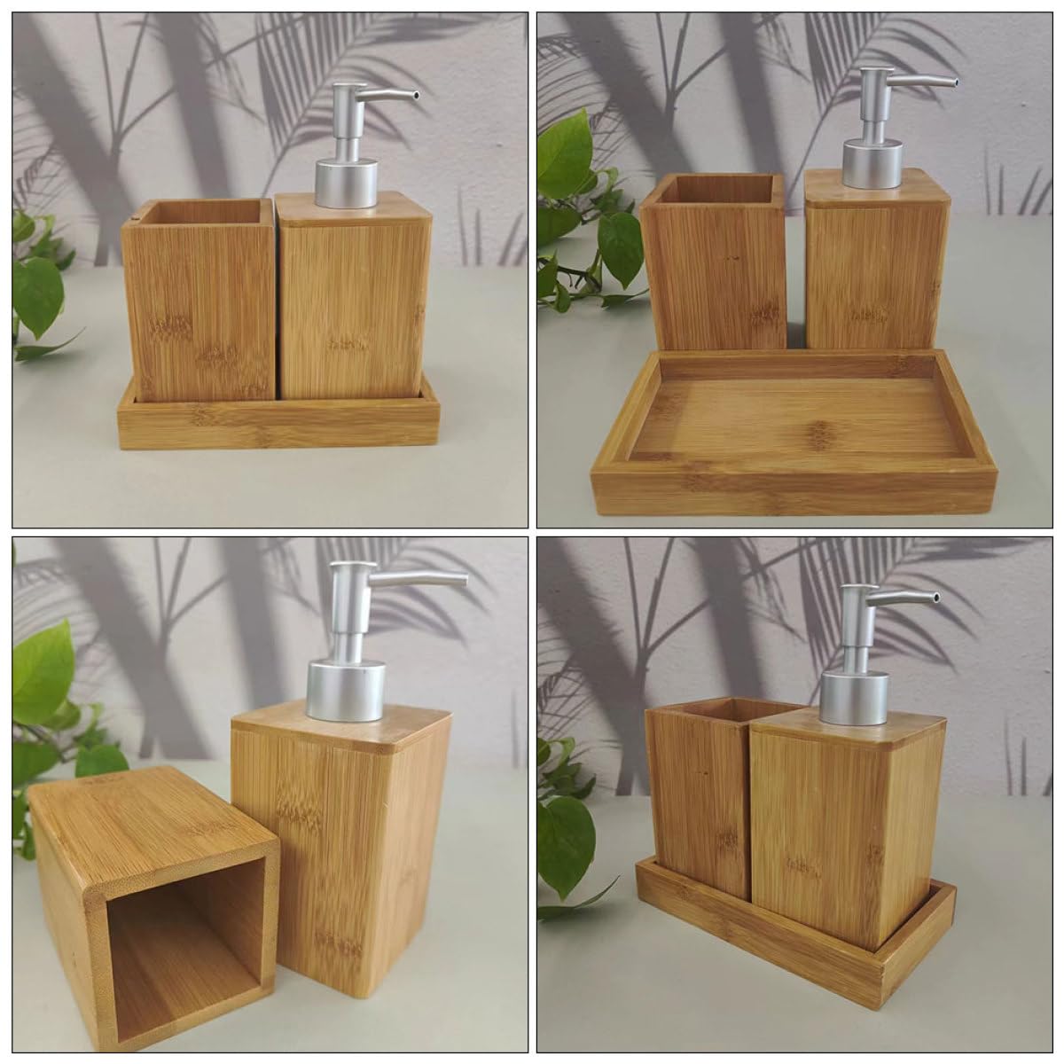 Set Accessori Bagno in Bambù Beige, Organizer Lavello | Contenitore Quadrato Multiuso, Uso Domestico, Finitura Decorativa, Supporto per Ordine e Raccolta