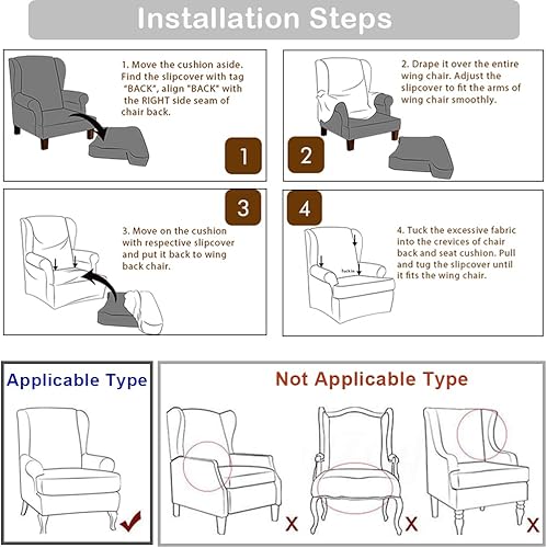Funda para silla Wingback, fundas elásticas para silla de 2 piezas, fundas elásticas para sofá, funda antideslizante con parte inferior elástica,