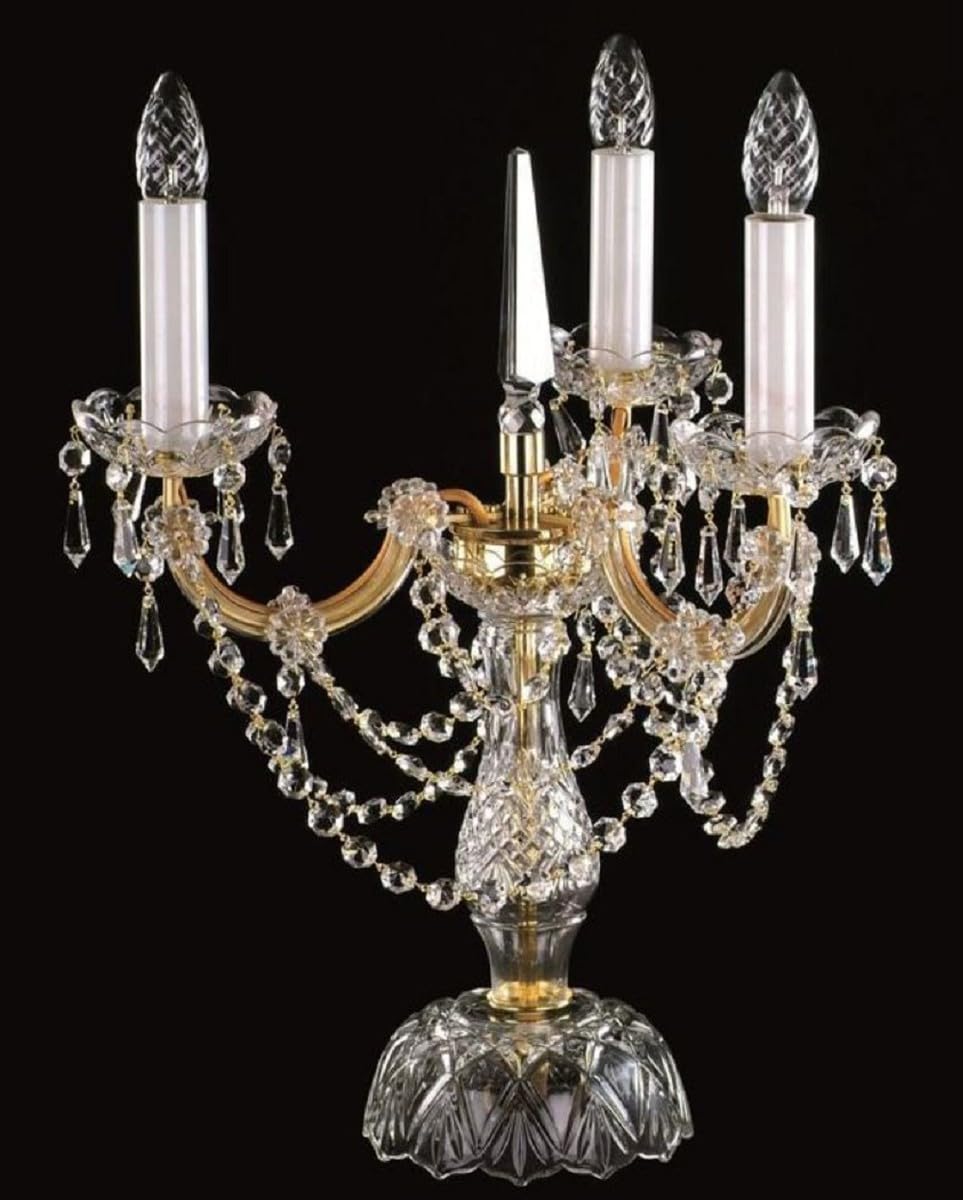 Casa Padrino Luksusowa barokowa kryształowa lampa stołowa złota Ø 38 x wys. 48 cm - wspaniała lampa biurkowa z czeskim szkłem kryształowym - barokowe lampy kryształowe