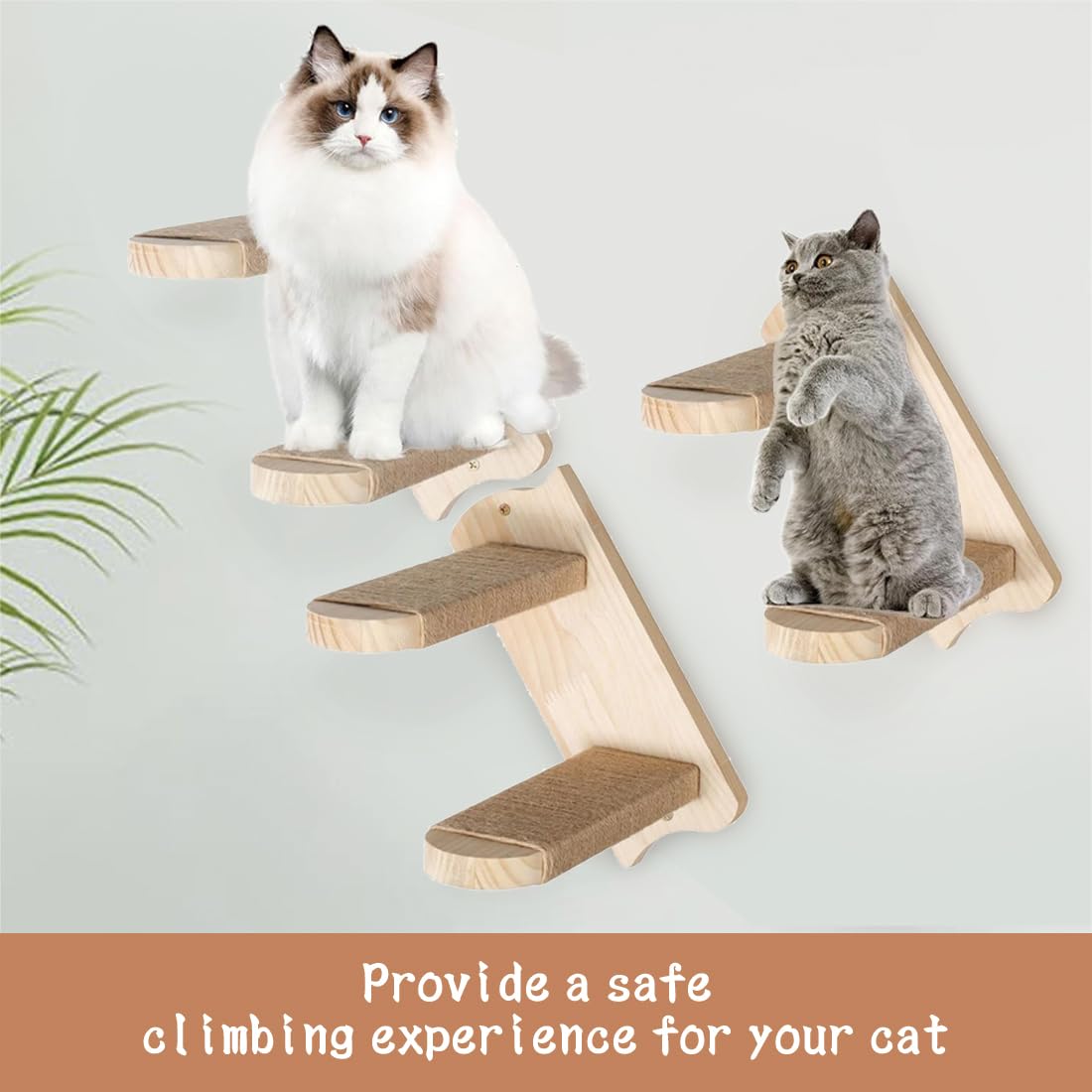 Katzentreppe 2 Stufen, Katzenleiter Mit Juteseil, Katzentreppe Wand, Katzenbretter Für Die Wand, Katzen Treppe, Katzentreppe Kletterwand Katzen Für Katze Klettern Spielen, Natürliche Holzfarbe