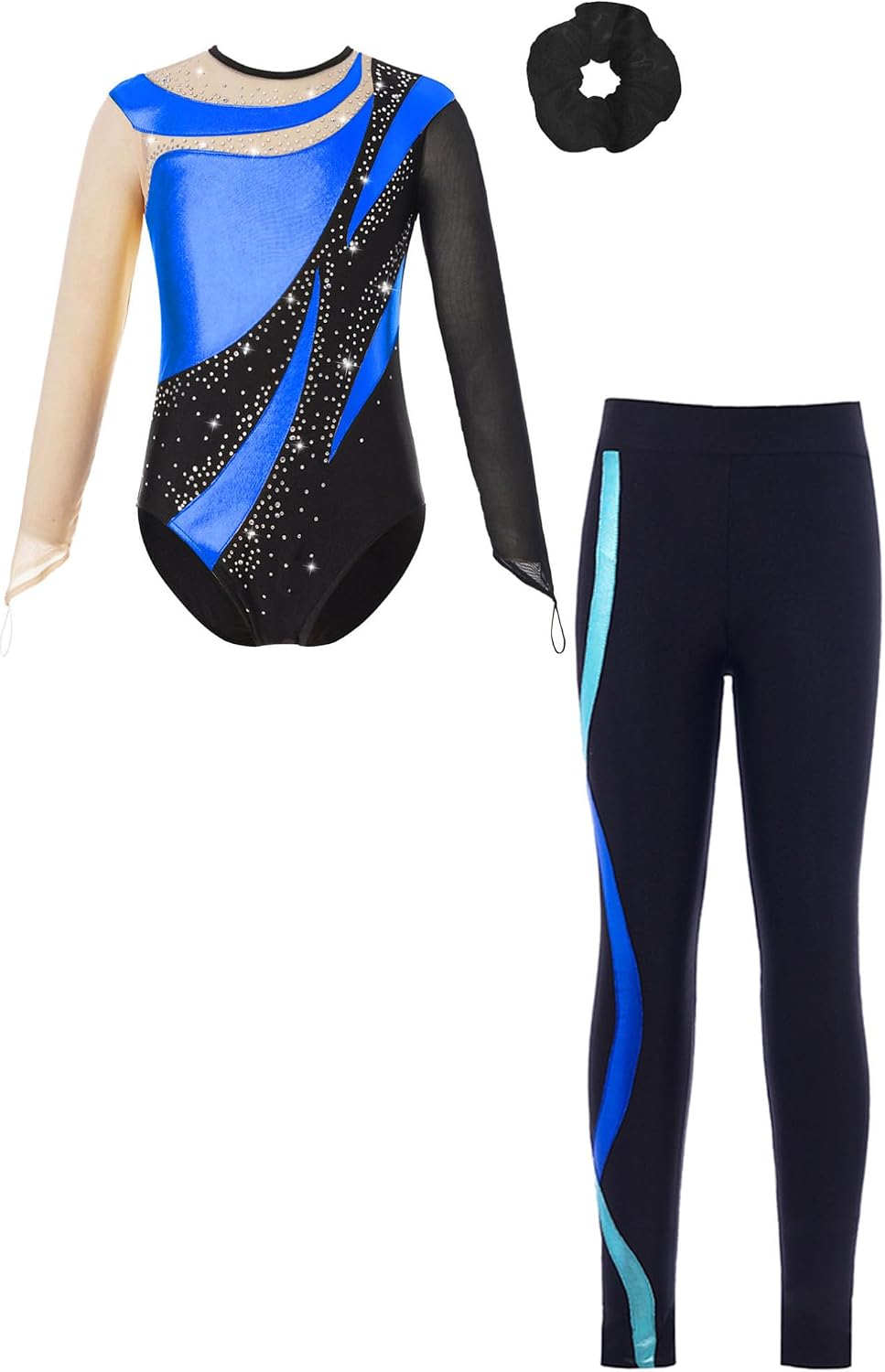 Jhaoyu Kids Girls Sport Tracksuit Set Long Sleeve Gymnastics Leotard Outfits with Leggings and Hair Band