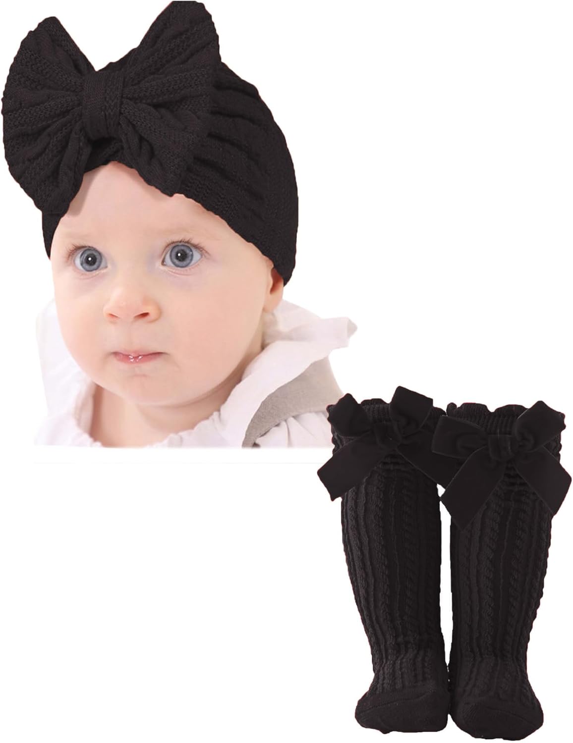Newborn Hospital Beanie Knit Hat Baby Infant Bows Turban Cap Big Bow Knee High Long Kids Sock.(WZ8) Newborn Hospital Beanie Knit Hat Baby Infant Bows Turban Cap Big Bow Knee High Long Kids Sock.(WZ8)