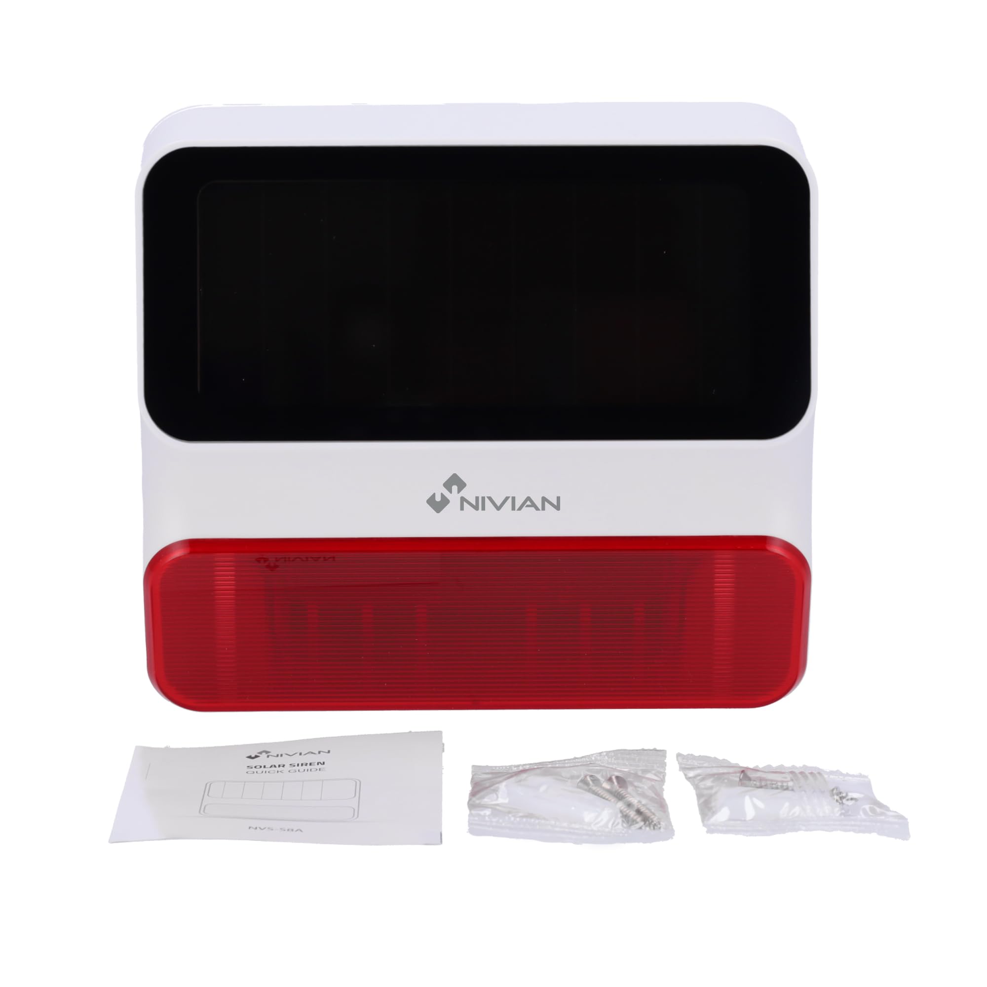 Nivian - Sirena wireless ad alimentazione solare compatibile con allarme Nivian – Adatta per esterni – Avviso luminoso e sonoro da 100 dB – Include batteria – Installazione semplice