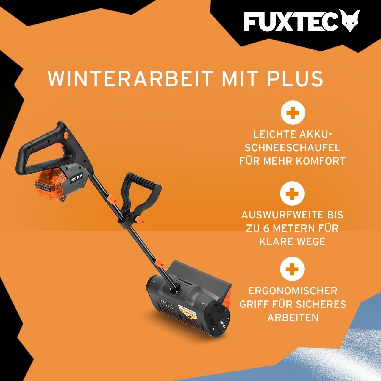 FUXTEC Akku Schneefräse FX-E1SCH20SET, 20V Schneeschaufel elektrisch inkl. 4Ah Akku & Ladegerät, 30cm Arbeitsbreite, 6m Auswurfweite, leichtgewichtig, ideal für Einfahrt, Gehweg, Terrasse