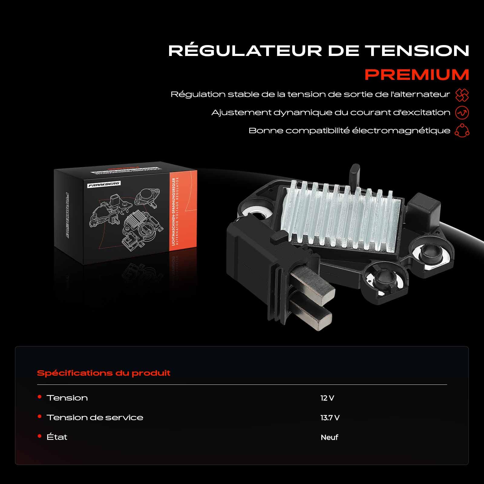 Frankberg Régulateur d'alternateur, régulateur de générateur, 2 pôles