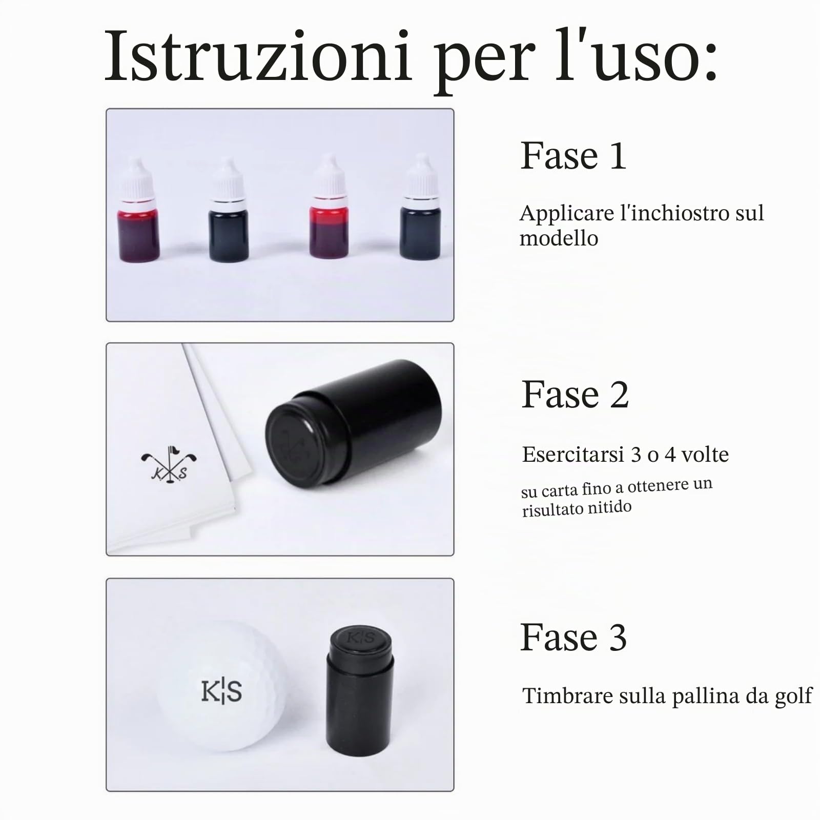 Timbro personalizzato per pallina da golf autoinchiostrante - Marcatore monogramma per golfisti