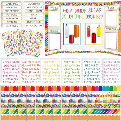 Dispowreath 93 Pcs Science Fair Board Supplies 60 Trim Scalloped Poster Boards 6 Project Titles 8 Letter Sticker 27 Letter Sticker Self Adhesive for Classroom Display Christmas(Lively Crumbs)