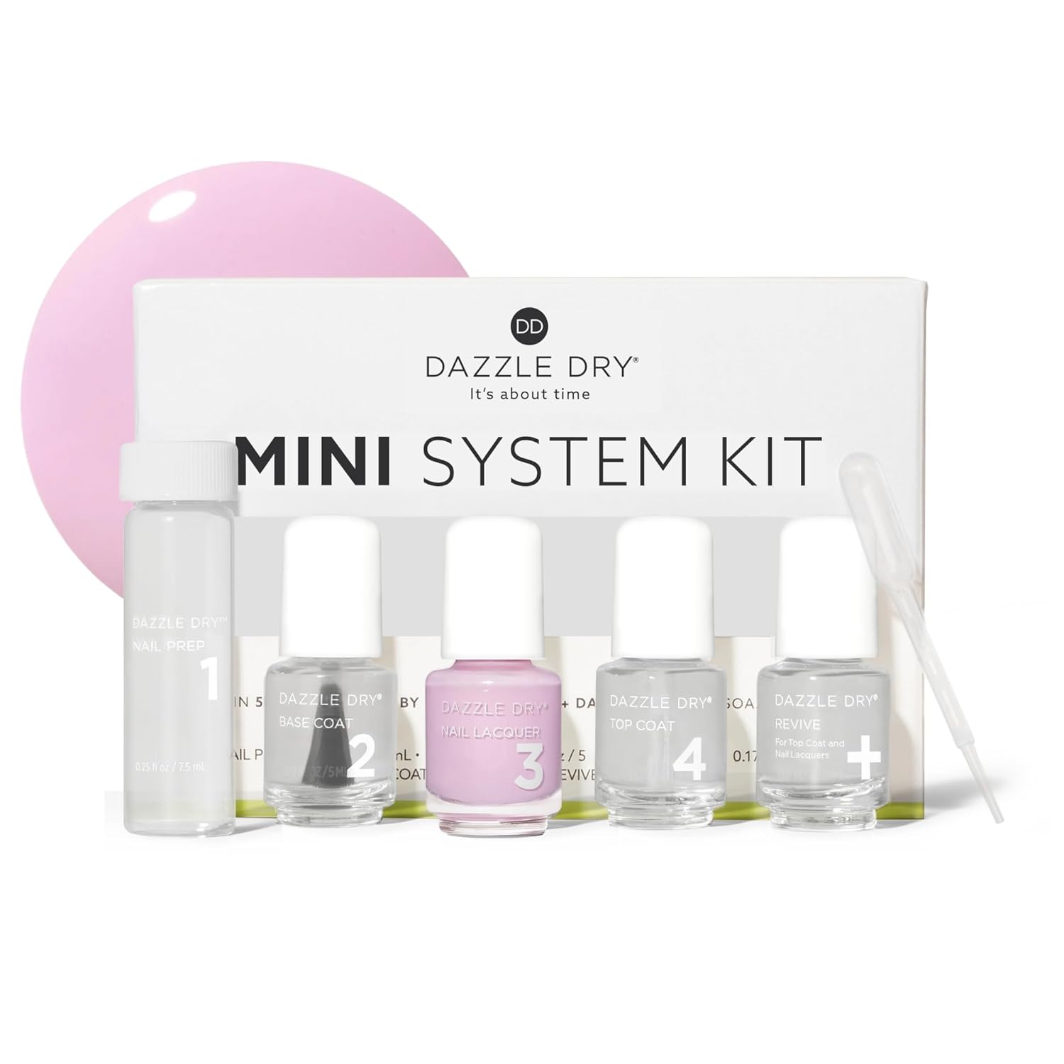 Dazzle Dry Mini Kit 4 Step System - Soft Caress - A cool peony pink. Full coverage cream. (5 Piece Kit / 5 Manicures)