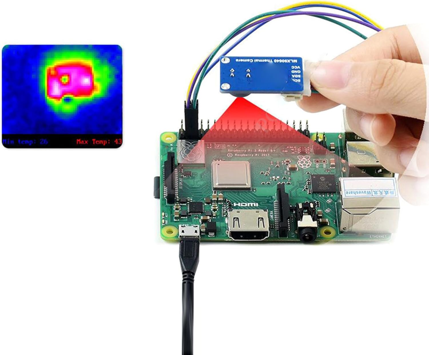 MLX90640-D110 Thermal Imaging Camera Module 32x24 Pixels 110 Degree Field of View I2C Interfaces for RPi ESP32 32x24 Pixels Camera Intrusion Detection