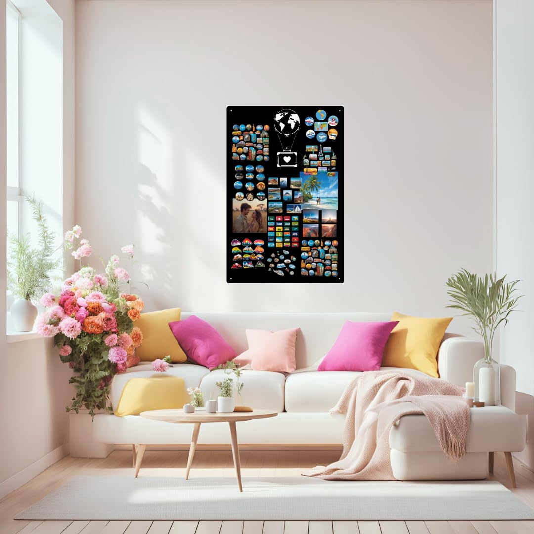 Magnettafel für Erinnerungen Koffer Schwarz 74x49 cm | Magnetisches Stahlboard für Magnete, Fotos und Notizen, Beschreibbar, Montageset inklusive