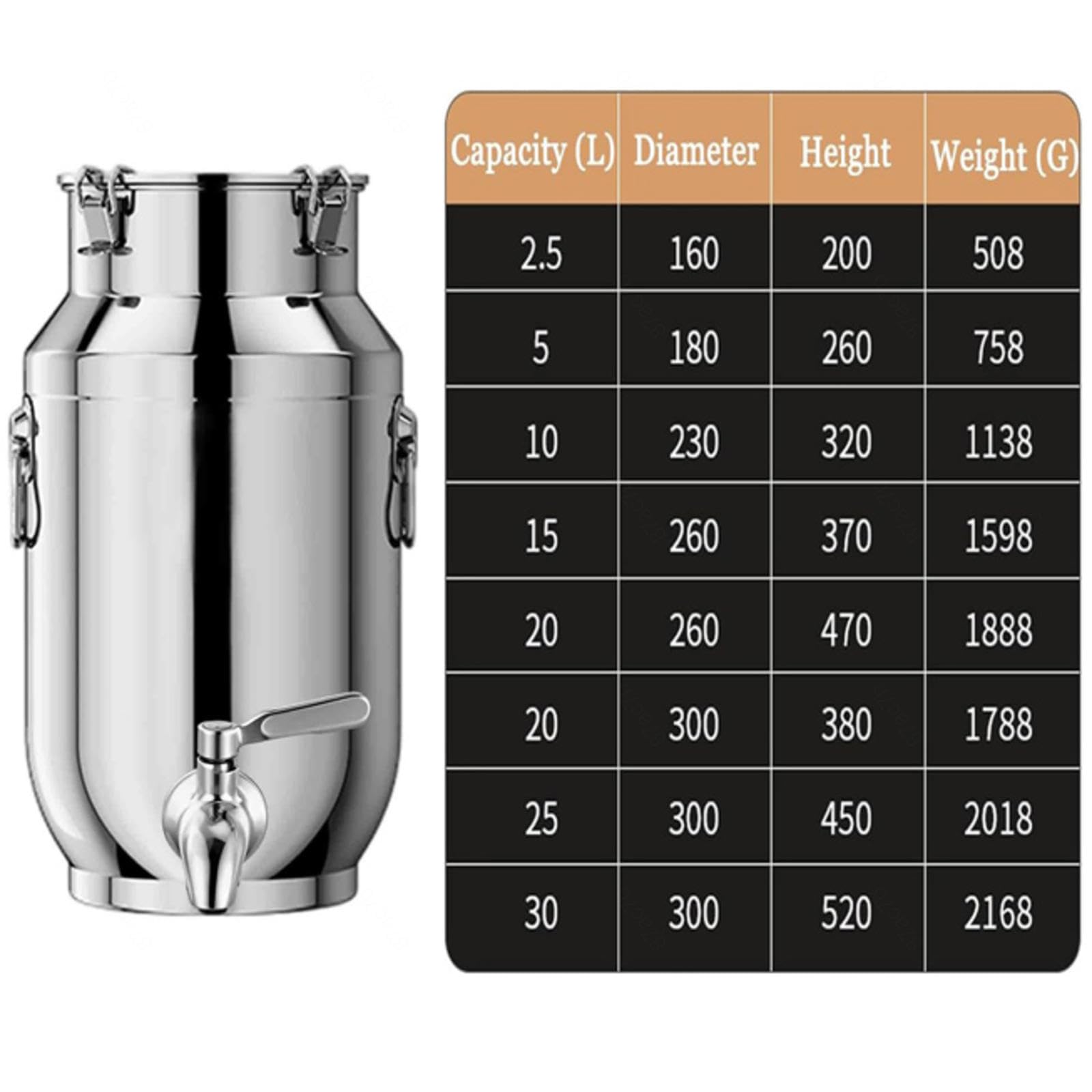Bidon Alimentaire pour Huile 30l avec Robinet Pot A Lait INOX Couvercle
