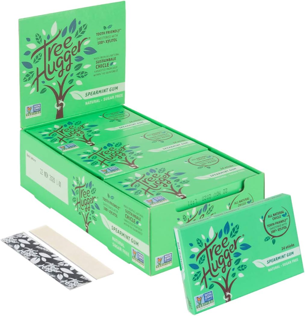 Tree Hugger Sugar Free Real Chicle Gum Sweetened with 100% Xylitol, Spearmint, 14Count (Pack of 12)