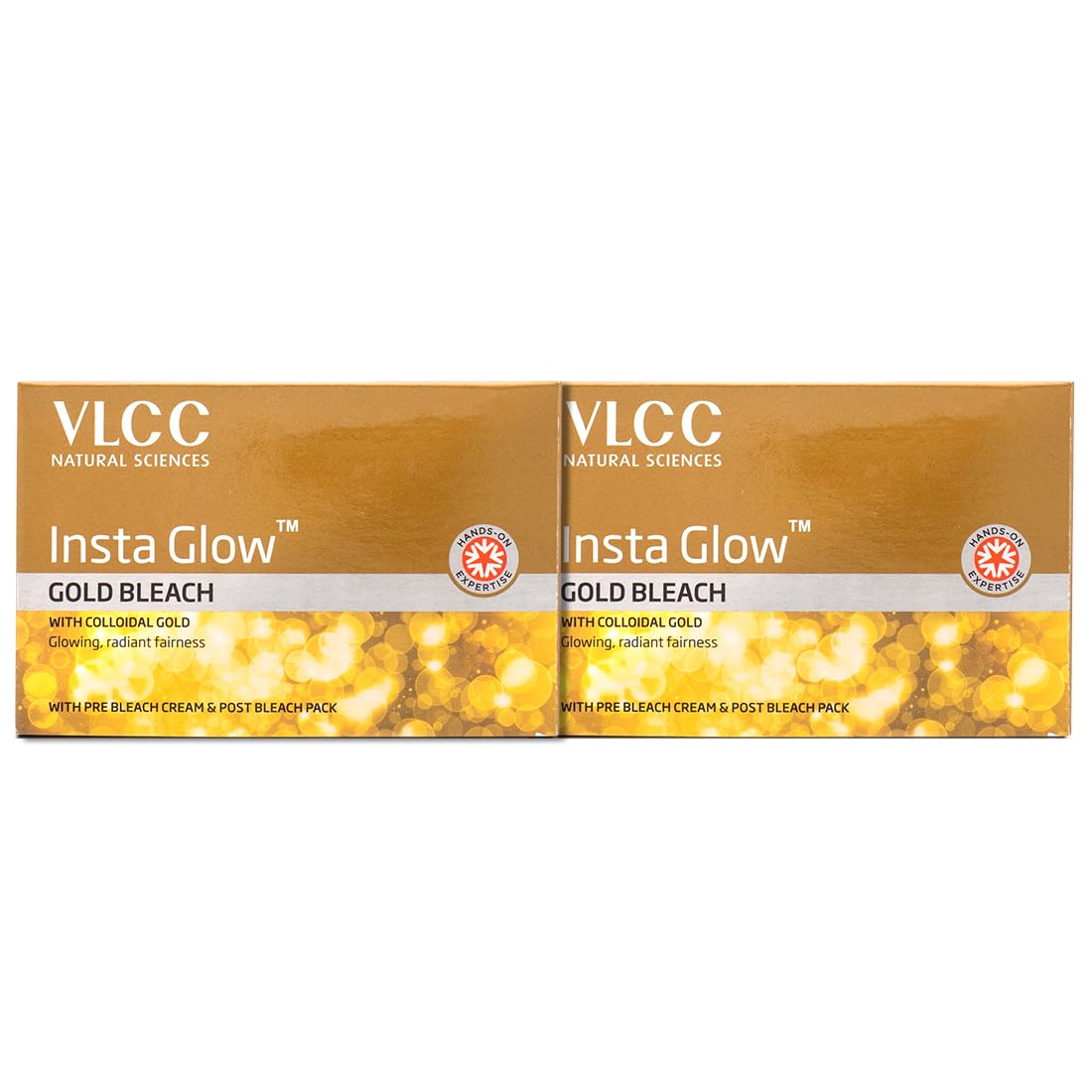 VLCC Insta Glow Gold Bleach - 60g X 2 ( Pack of 2 ) | With Colloidal Glow For Glowing Fairness | Skin Brightening Bleach | Perfect Skin Match, Reduces Facial Hair Visibility, Brightens Complexion.