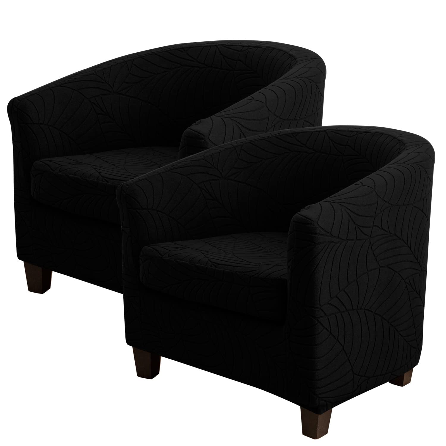 HACLEN Stretch Club Chair Slipcover with Cushion Cover, 2 Piece Barrel Chair Cover Removable Tub Chair Slipcovers Nonslip Armchair Covers (black,2 Set)