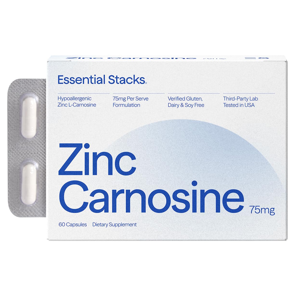 Essential Stacks Zinc Carnosine 75 mg Supplement - Third-Party Tested