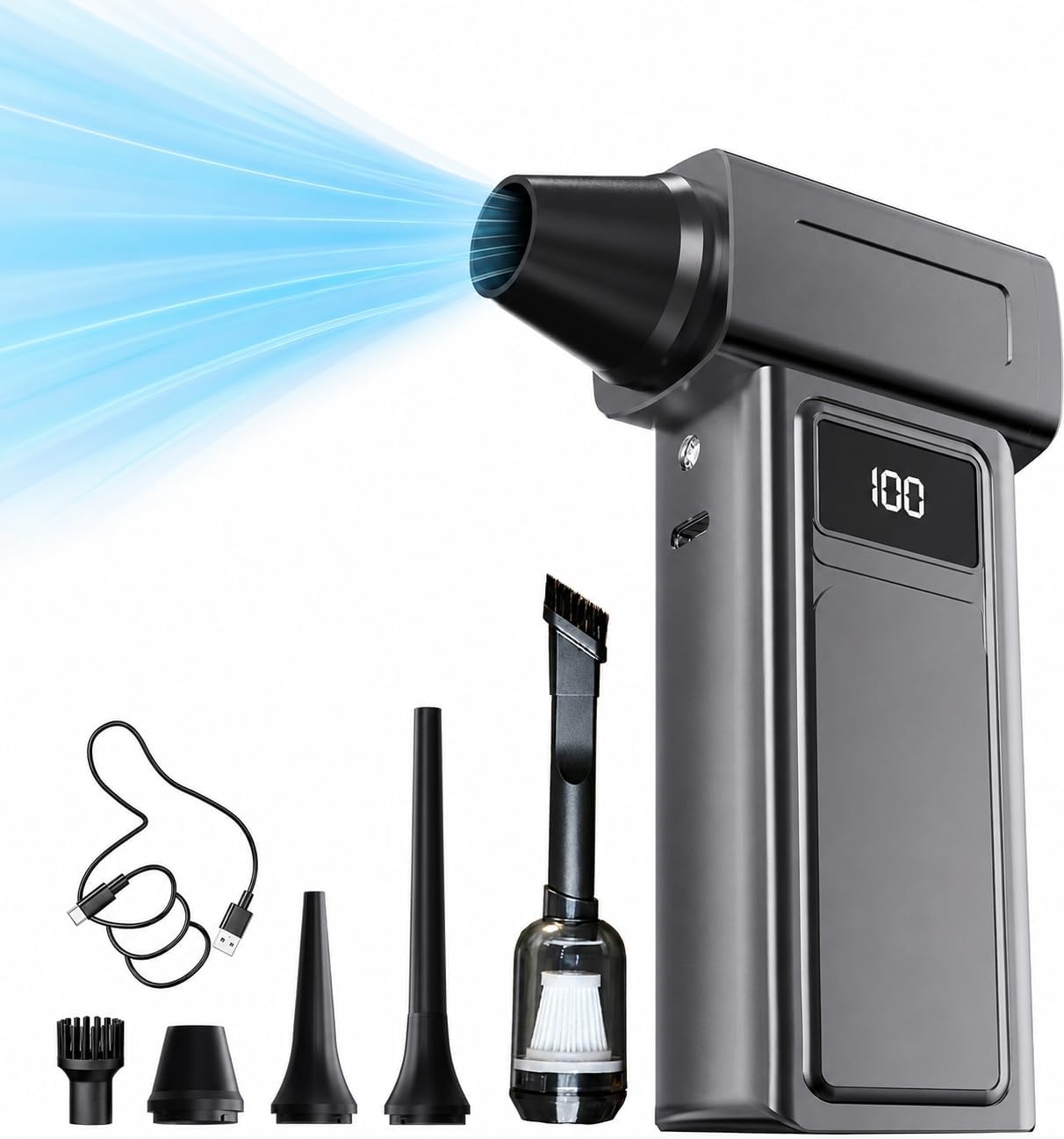 エアダスター ブロワー 【電動エアダスター 2in1 ハンディクリーナー】 超強力200000RMP高速回転 無段階風量調整 ブロワー 洗車 Type-C充電式 小型 3種類ノズル付き PC掃除/キーボード/家具/車内/エアコン/洗車用 収納ボックス付き 日本語取扱説明書