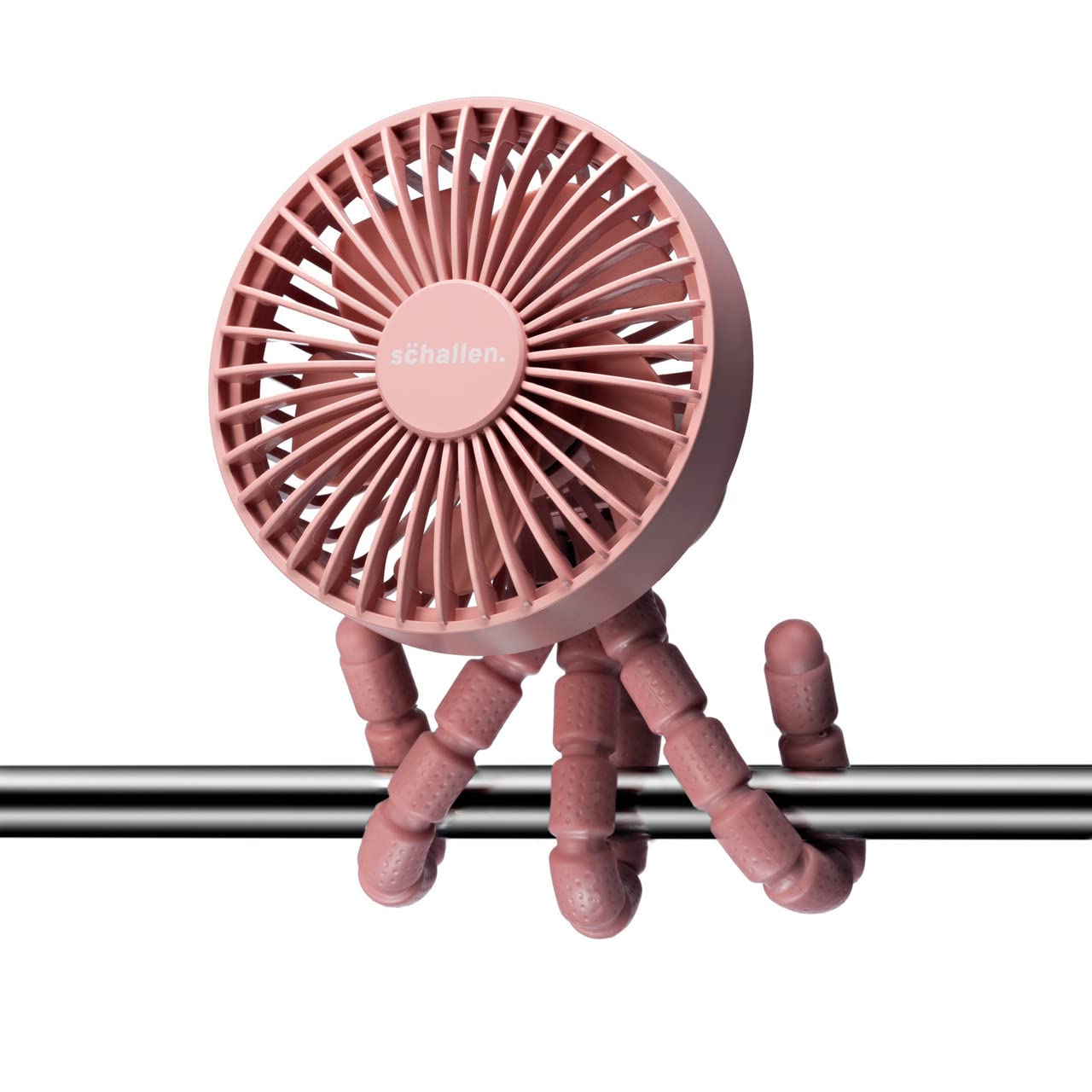 Schallen Rechargeable 4 Way Portable Lightweight Fan for Pram Fan, Car Seat, Desk, Office, Travel Fans | Clip on, Handheld, Tripod & Phone Holder (Pink)