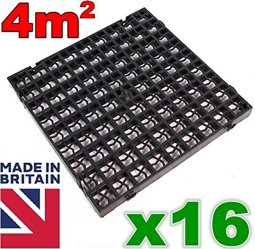 CrazyGadget 16 x Black Plastic Paving Driveway Grid Turf Grass Lawn Path Gravel Protector Drainage Mat (4 Square Meter)