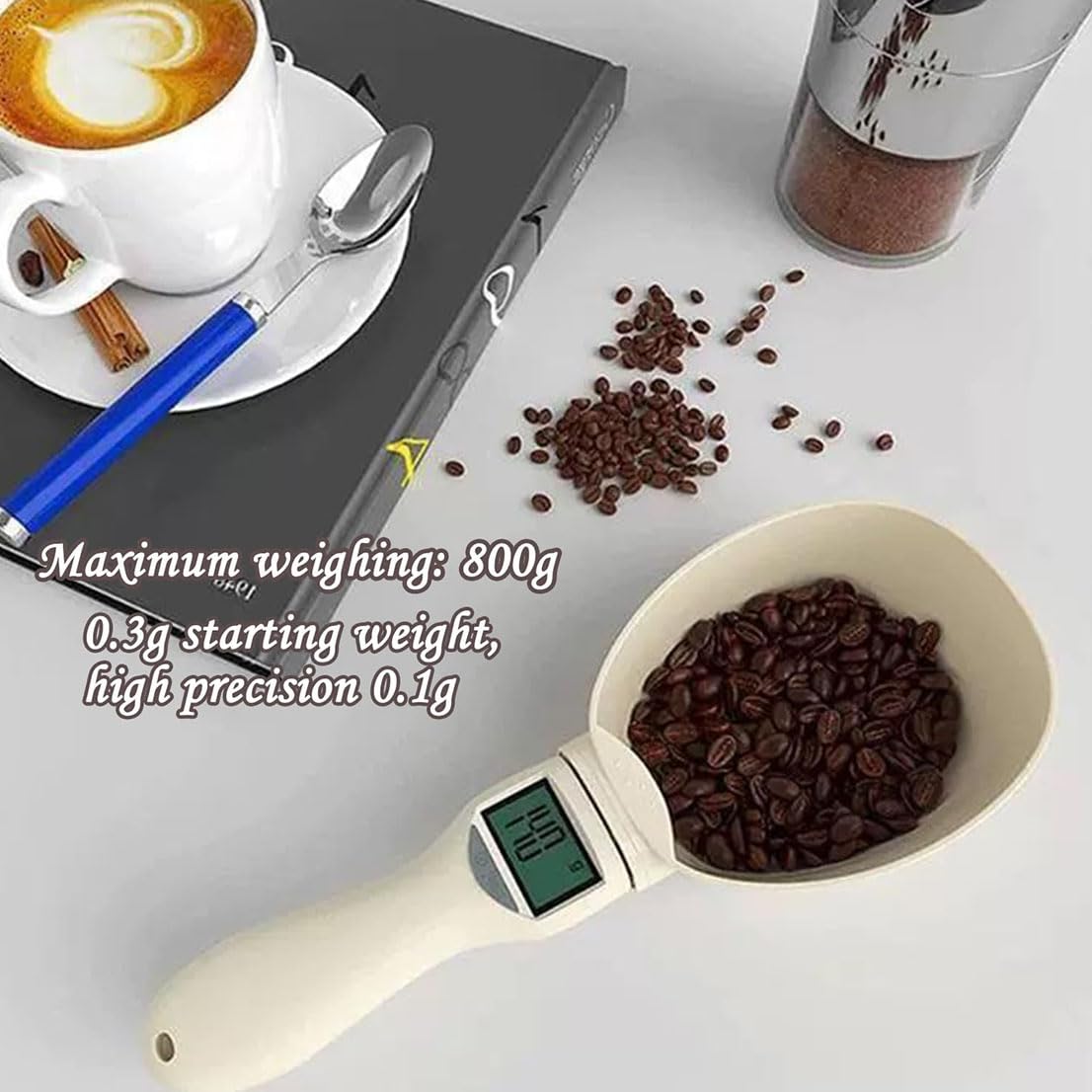 Cyfrowa łyżka pomiarowa, miarka do żywności, waga 800 g / 0,1 g wysoka precyzja z ekranem LCD, wyświetlacz elektroniczna łyżka pomiarowa do kuchni i karmy dla psów i kotów (2 szt.)